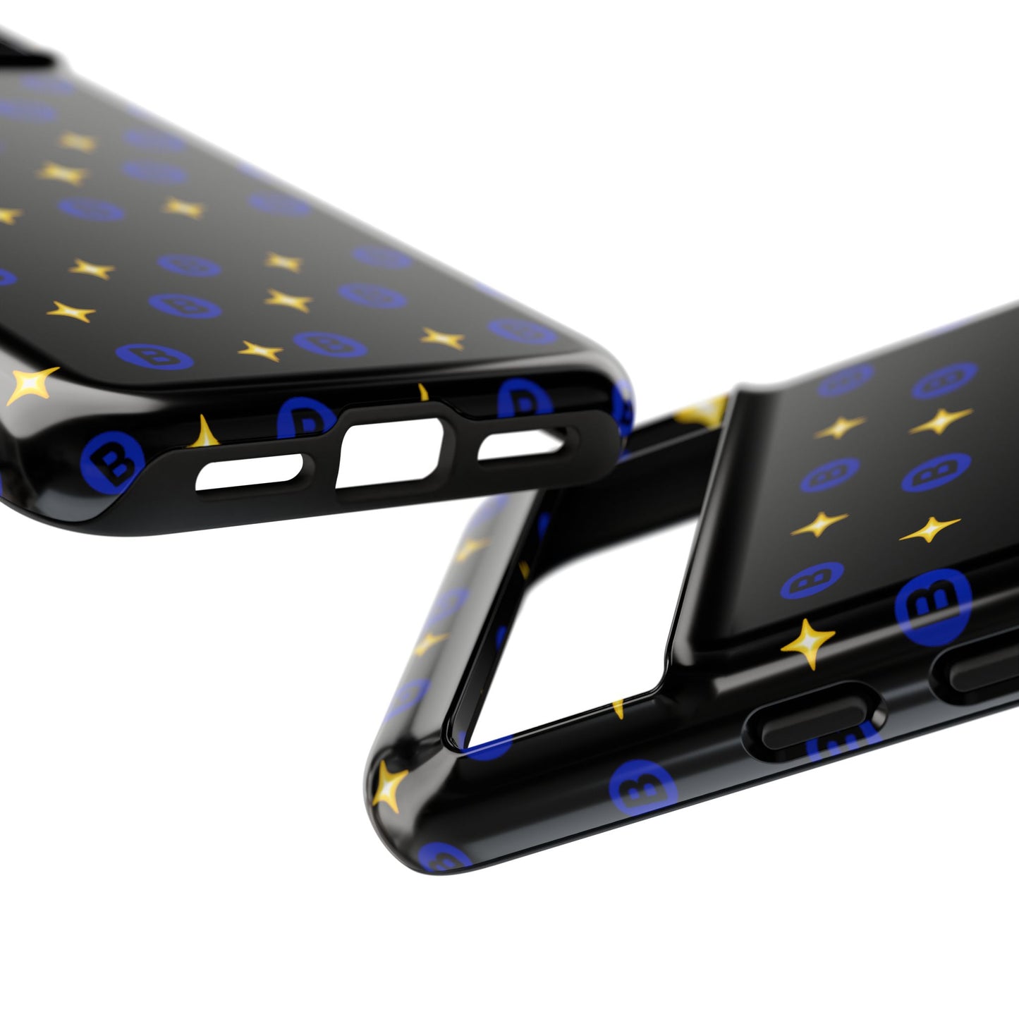 Bitcoin Pattern Tough Phone Case — Blue B Logo & Gold Stars Protective Cover