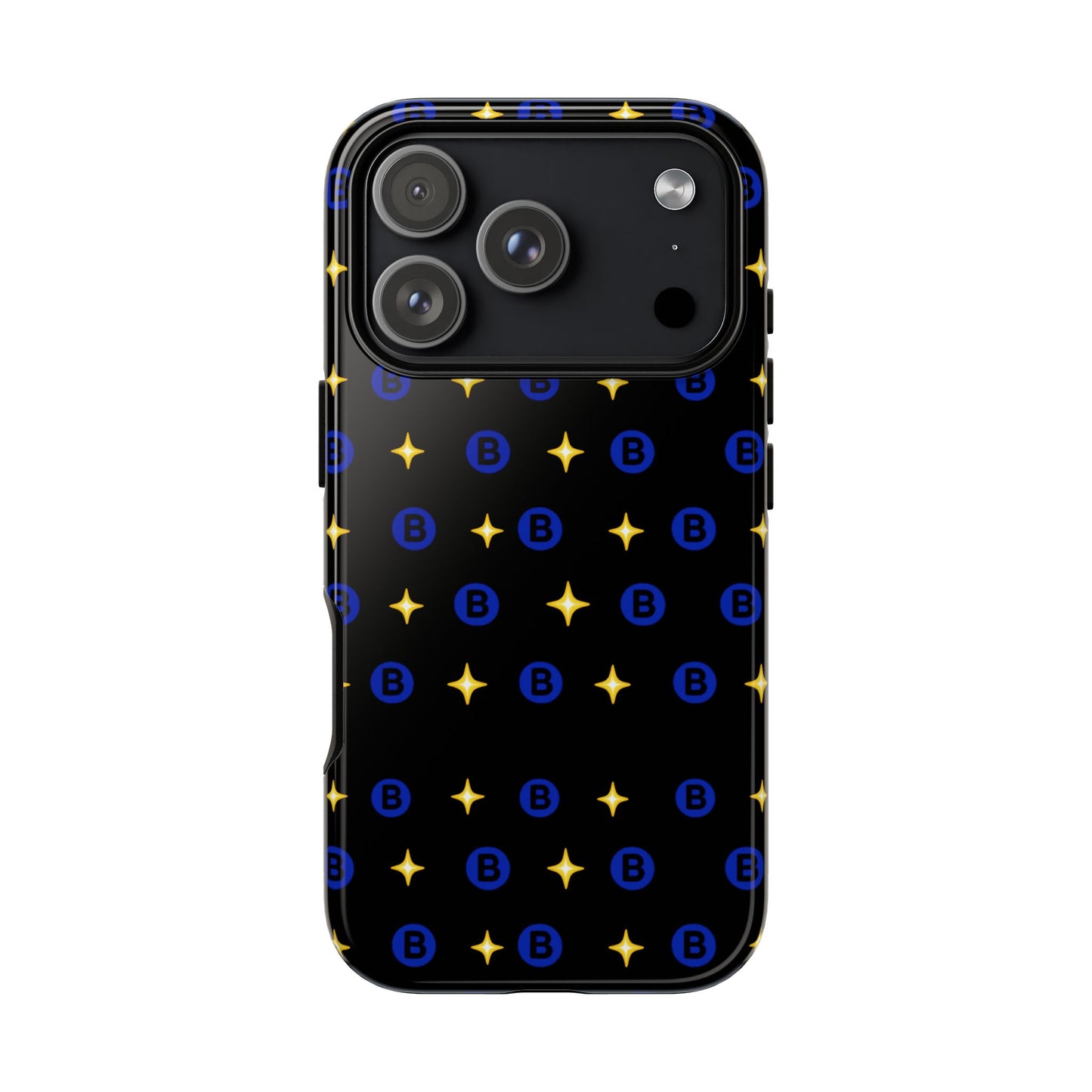 Bitcoin Pattern Tough Phone Case — Blue B Logo & Gold Stars Protective Cover