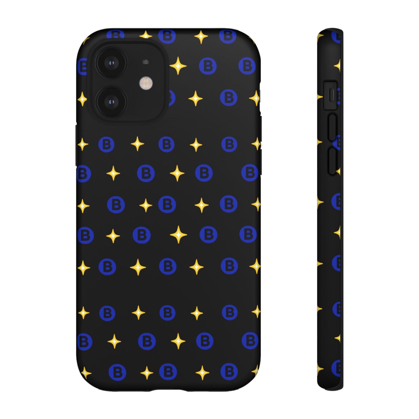 Bitcoin Pattern Tough Phone Case — Blue B Logo & Gold Stars Protective Cover