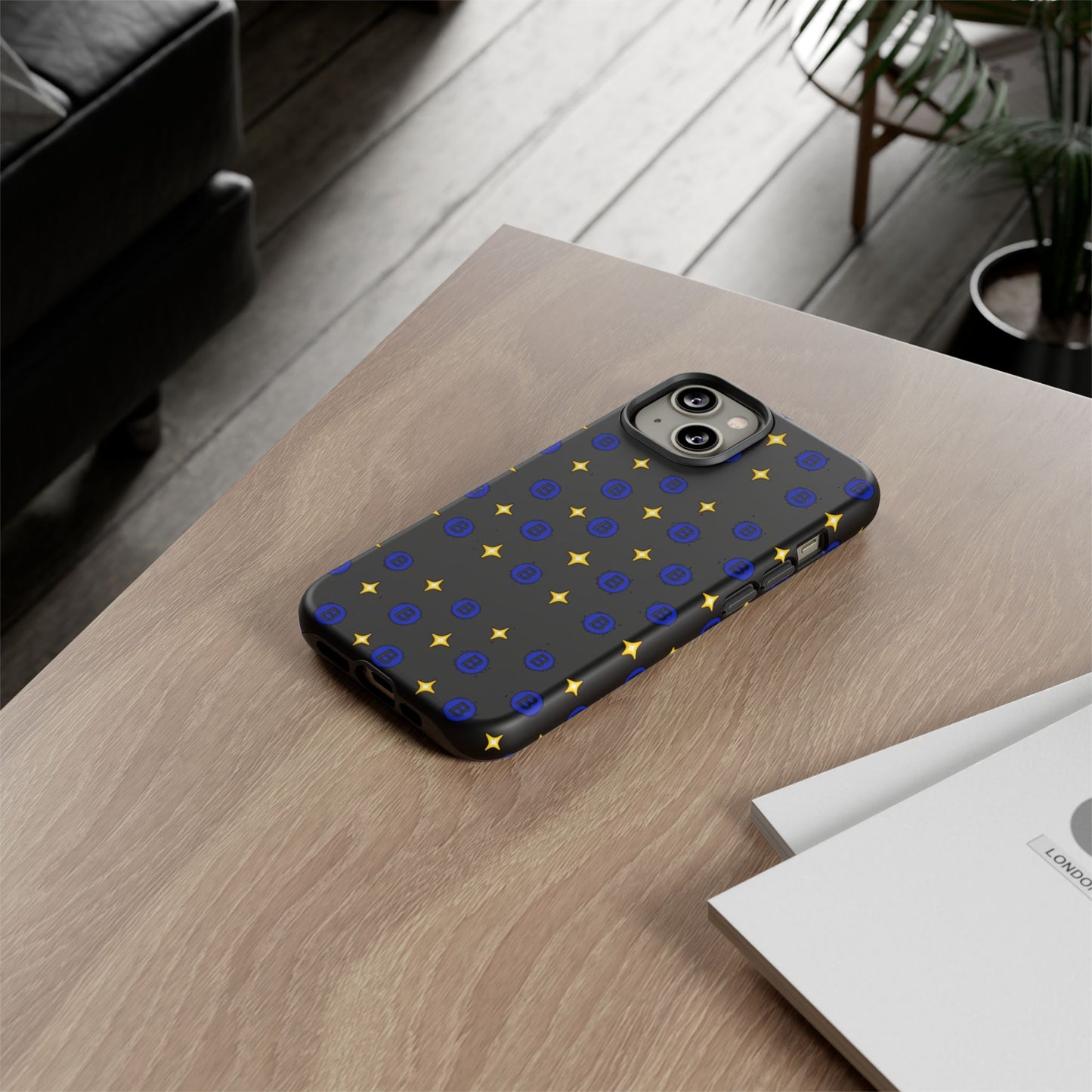 Bitcoin Pattern Tough Phone Case — Blue B Logo & Gold Stars Protective Cover