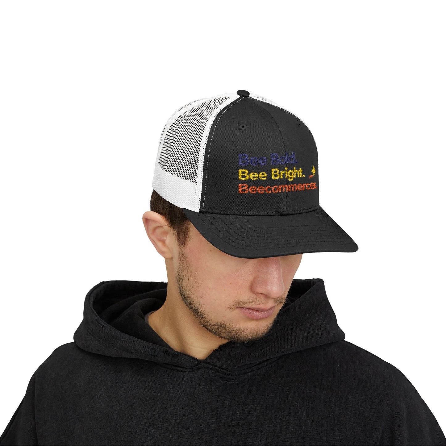 Trucker Cap — "Bee Bold. Bee Bright. Beecommercer." Embroidered Entrepreneur Hat