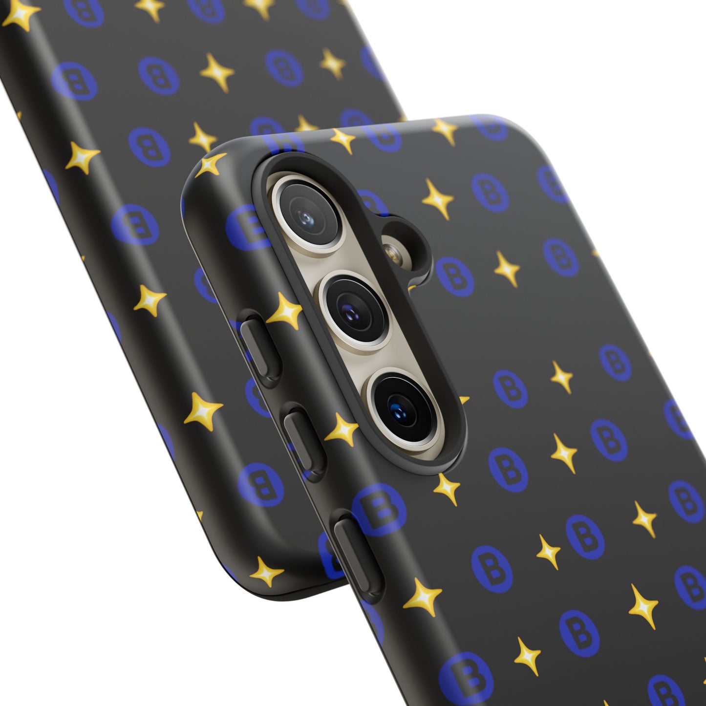 Bitcoin Pattern Tough Phone Case — Blue B Logo & Gold Stars Protective Cover