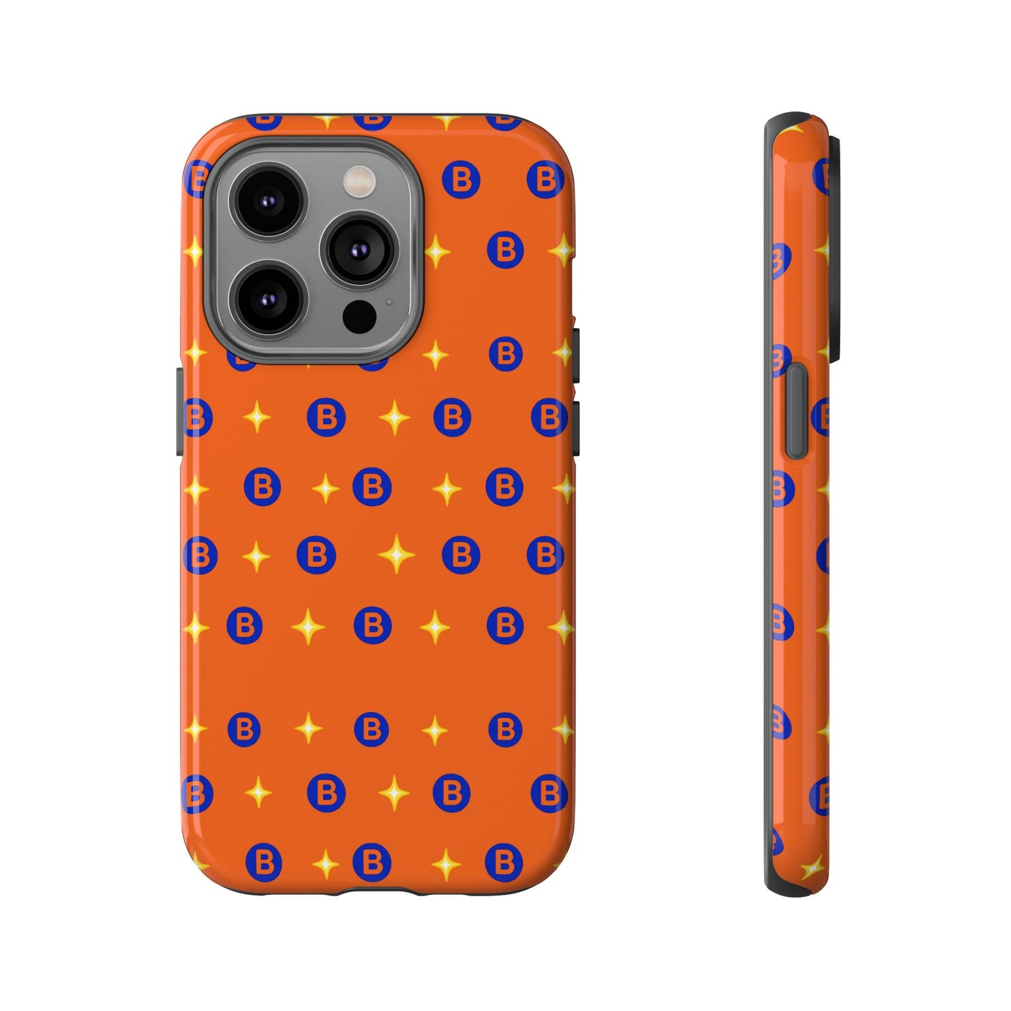 Orange Retro Sparkle Phone Case — Monogram B Pattern Tough Case
