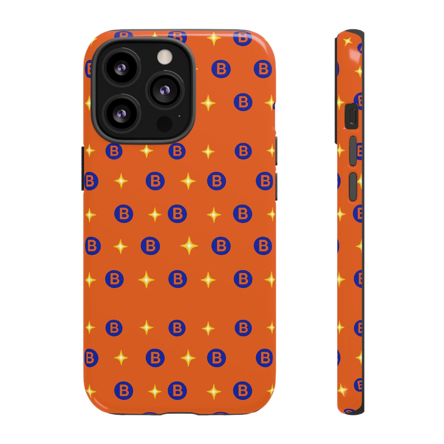 Orange Retro Sparkle Phone Case — Monogram B Pattern Tough Case