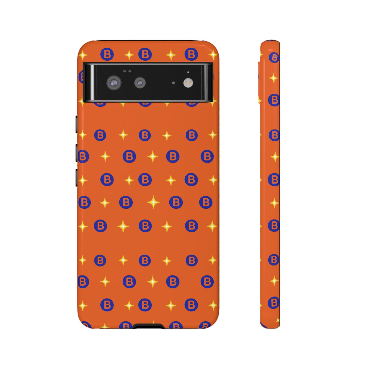Orange Retro Sparkle Phone Case — Monogram B Pattern Tough Case