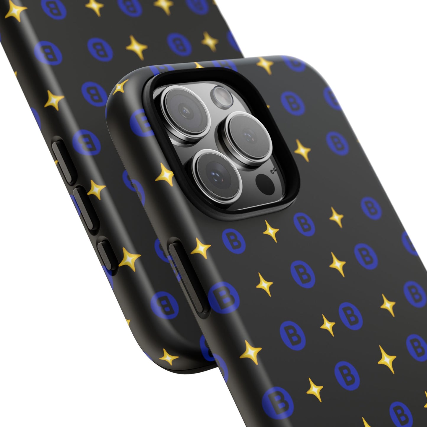 Bitcoin Pattern Tough Phone Case — Blue B Logo & Gold Stars Protective Cover