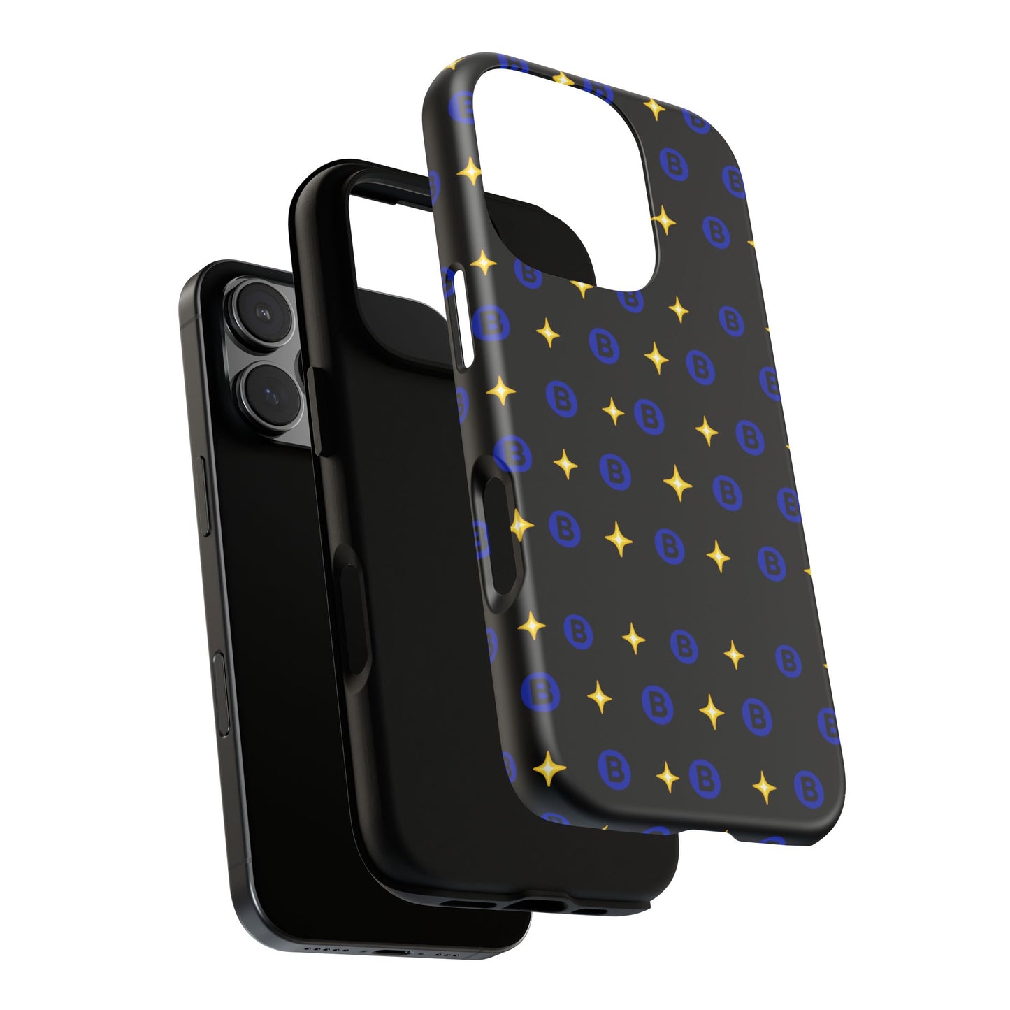 Bitcoin Pattern Tough Phone Case — Blue B Logo & Gold Stars Protective Cover