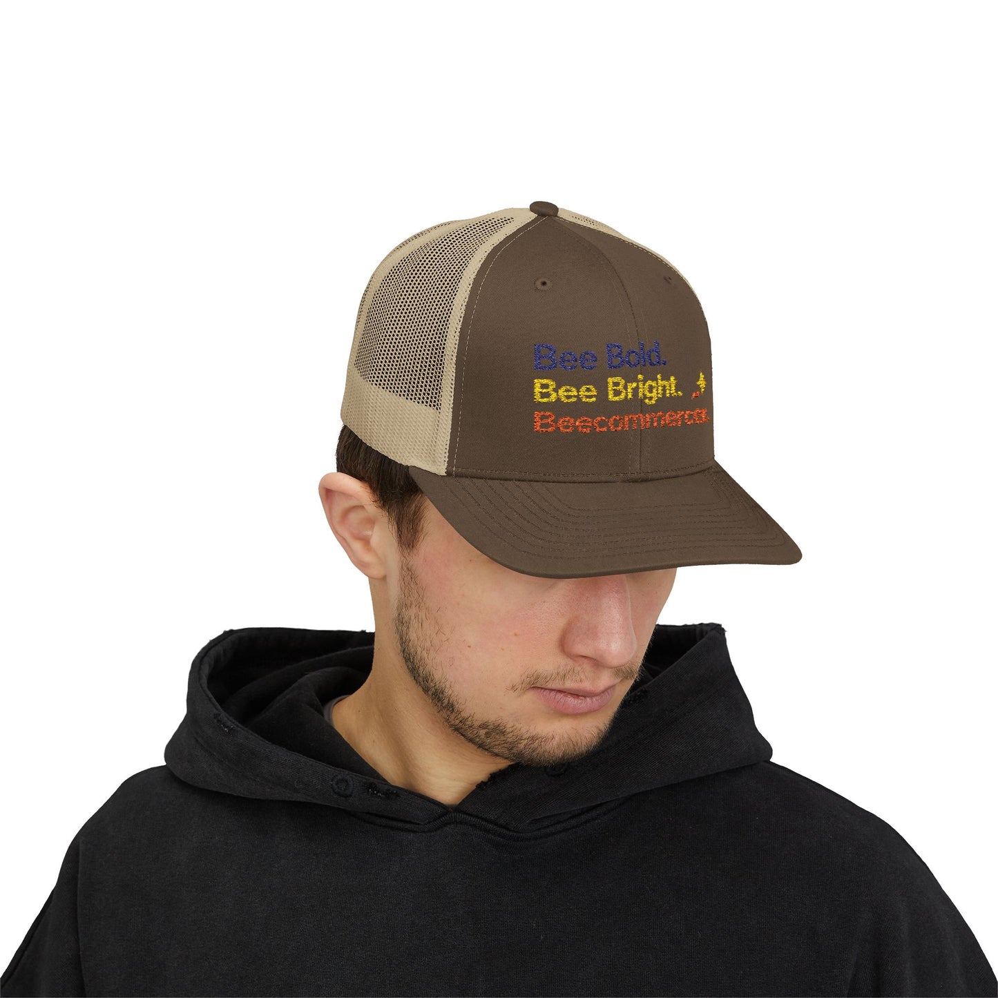 Trucker Cap — "Bee Bold. Bee Bright. Beecommercer." Embroidered Entrepreneur Hat