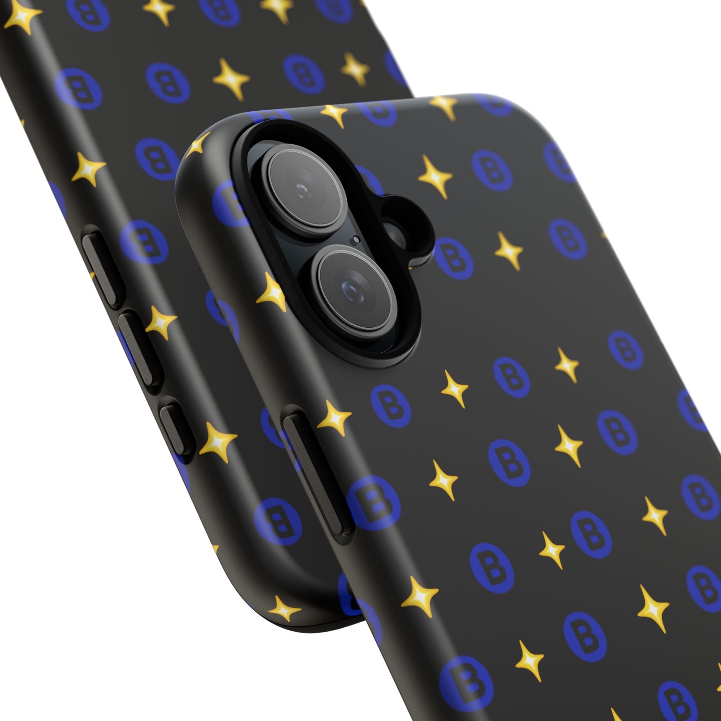 Bitcoin Pattern Tough Phone Case — Blue B Logo & Gold Stars Protective Cover