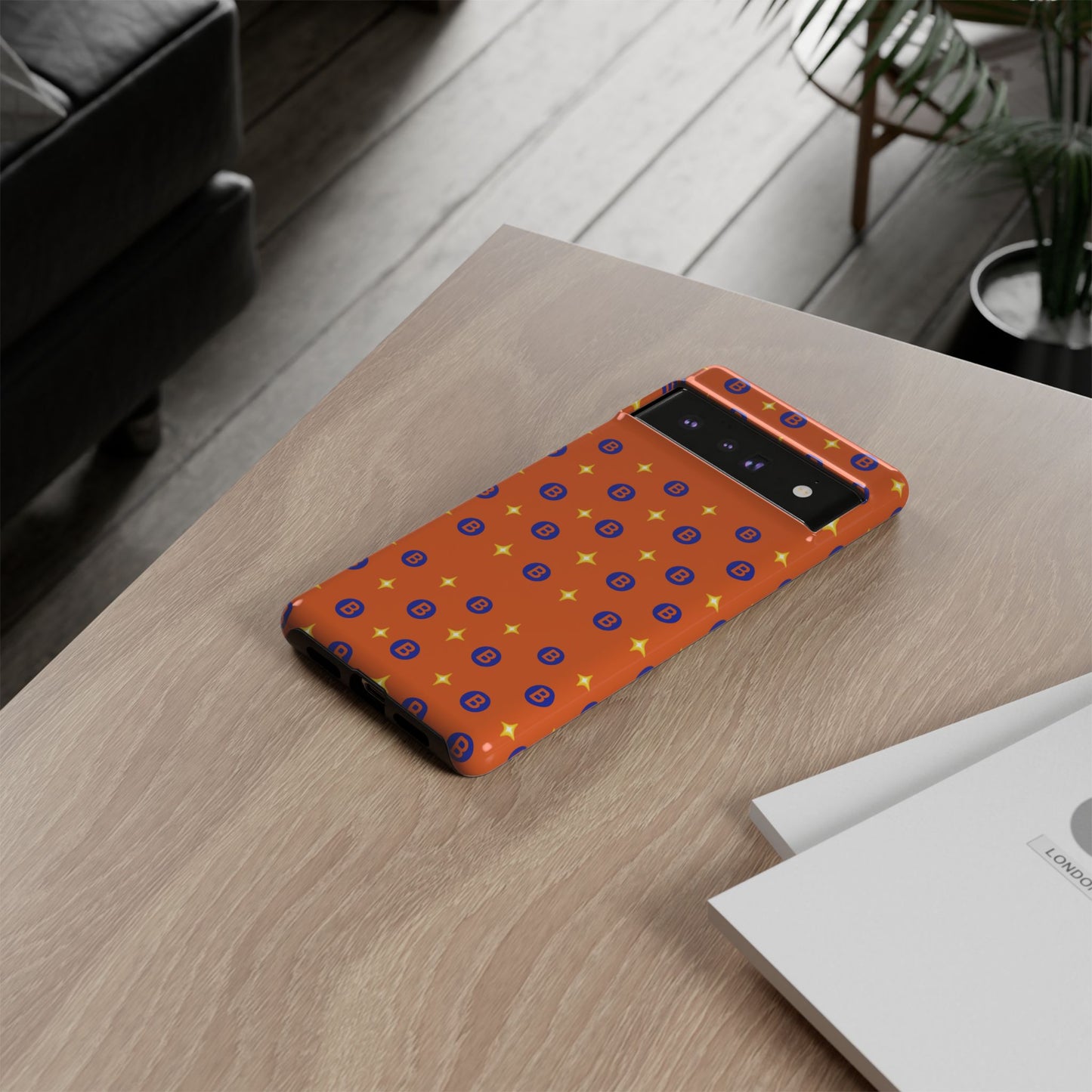 Orange Retro Sparkle Phone Case — Monogram B Pattern Tough Case