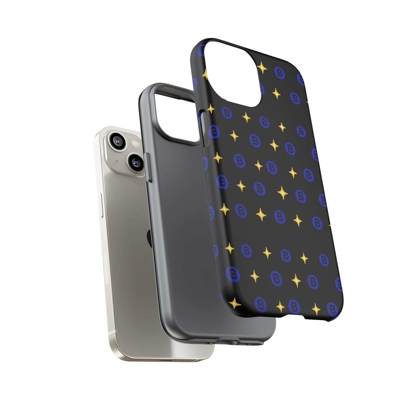 Bitcoin Pattern Tough Phone Case — Blue B Logo & Gold Stars Protective Cover