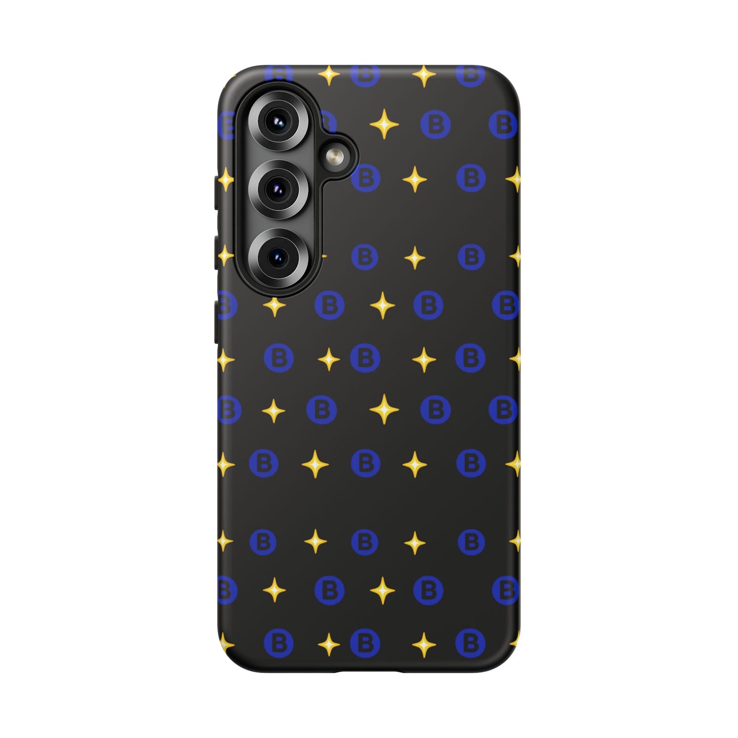 Bitcoin Pattern Tough Phone Case — Blue B Logo & Gold Stars Protective Cover