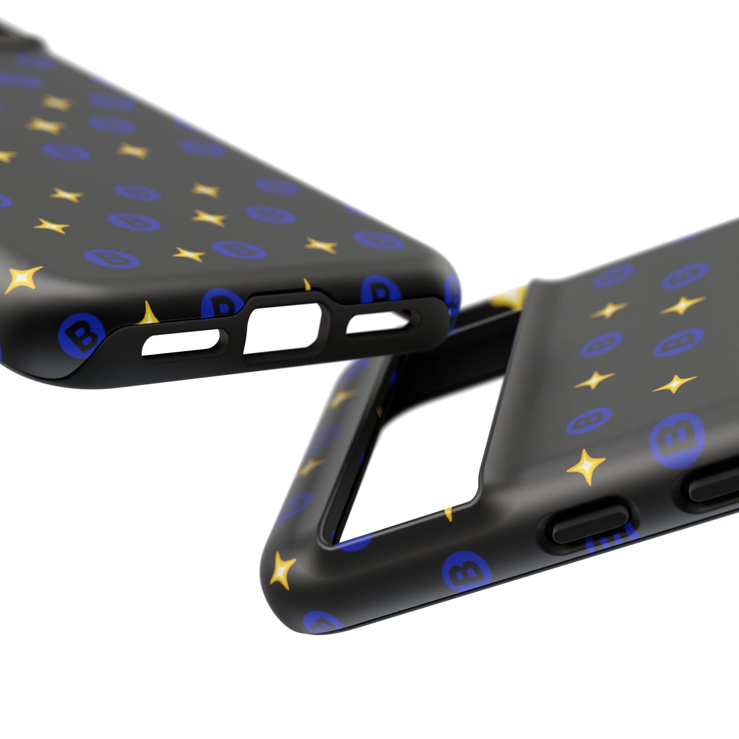 Bitcoin Pattern Tough Phone Case — Blue B Logo & Gold Stars Protective Cover