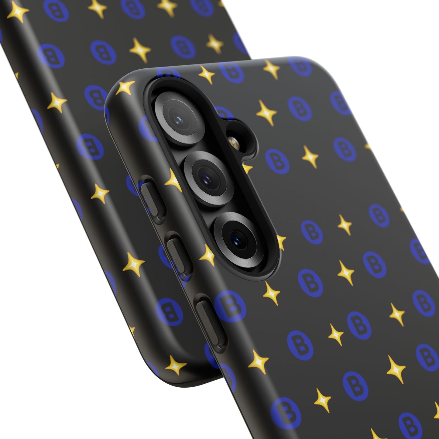 Bitcoin Pattern Tough Phone Case — Blue B Logo & Gold Stars Protective Cover