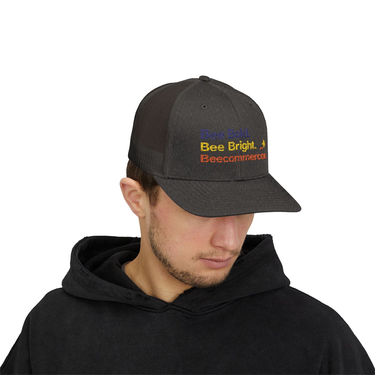 Trucker Cap — "Bee Bold. Bee Bright. Beecommercer." Embroidered Entrepreneur Hat