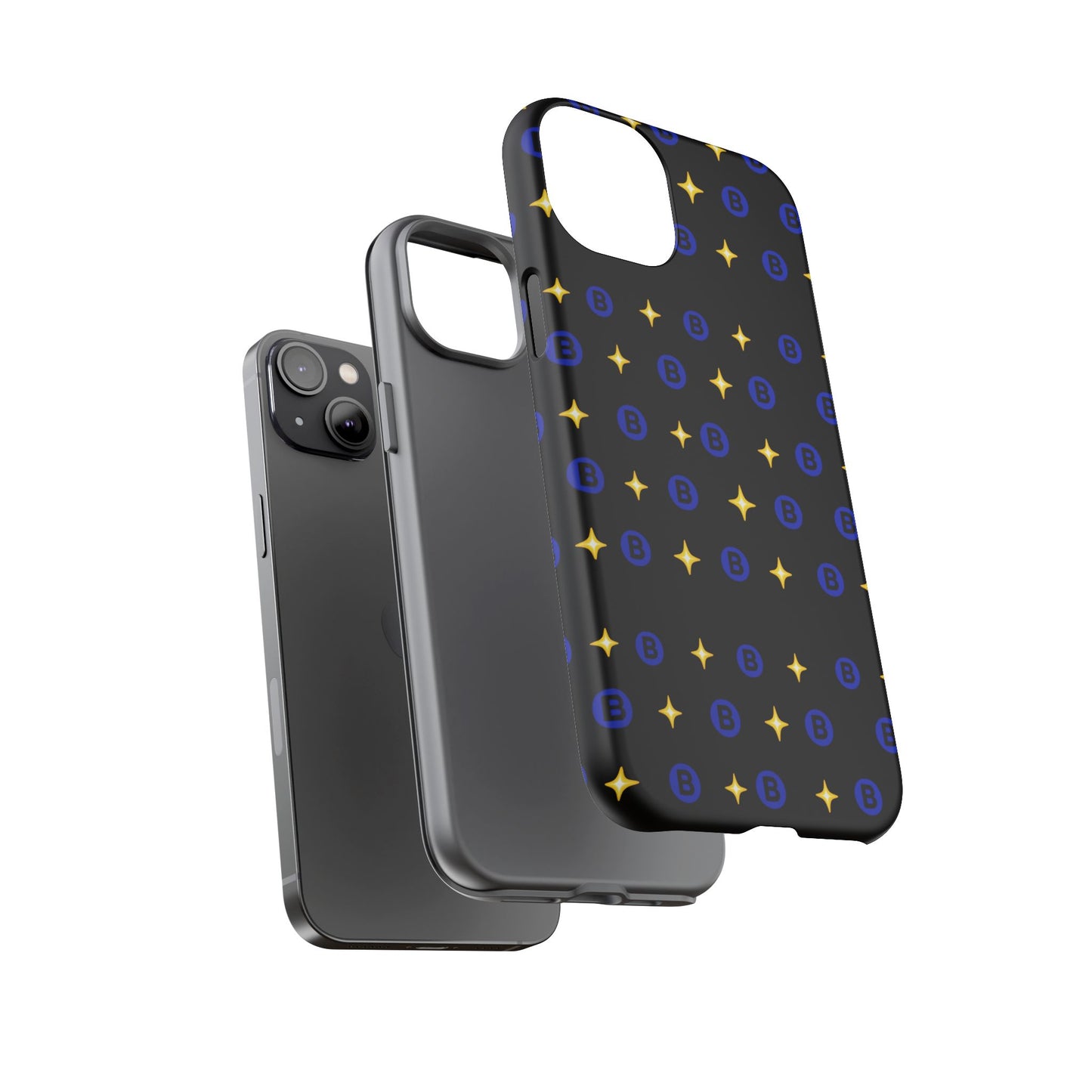 Bitcoin Pattern Tough Phone Case — Blue B Logo & Gold Stars Protective Cover