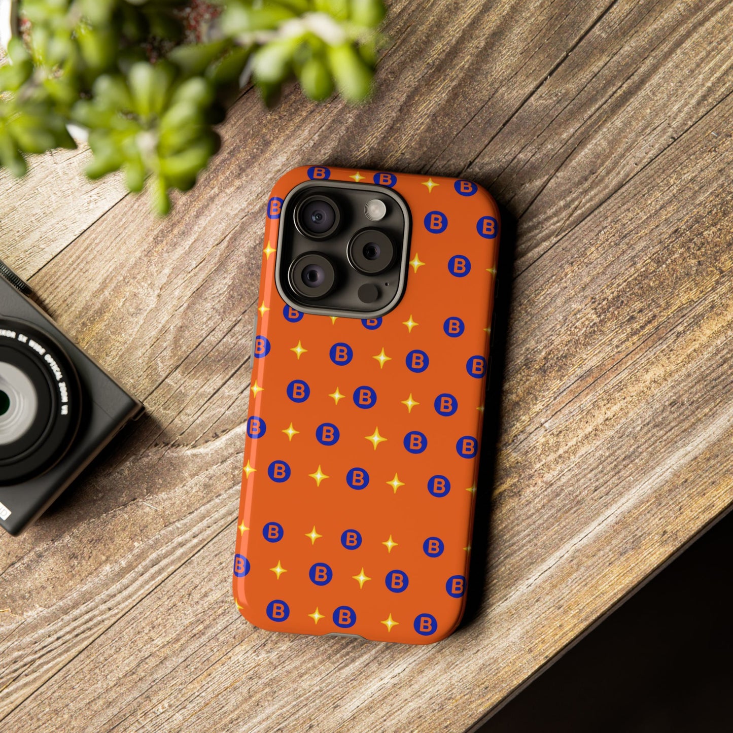 Orange Retro Sparkle Phone Case — Monogram B Pattern Tough Case