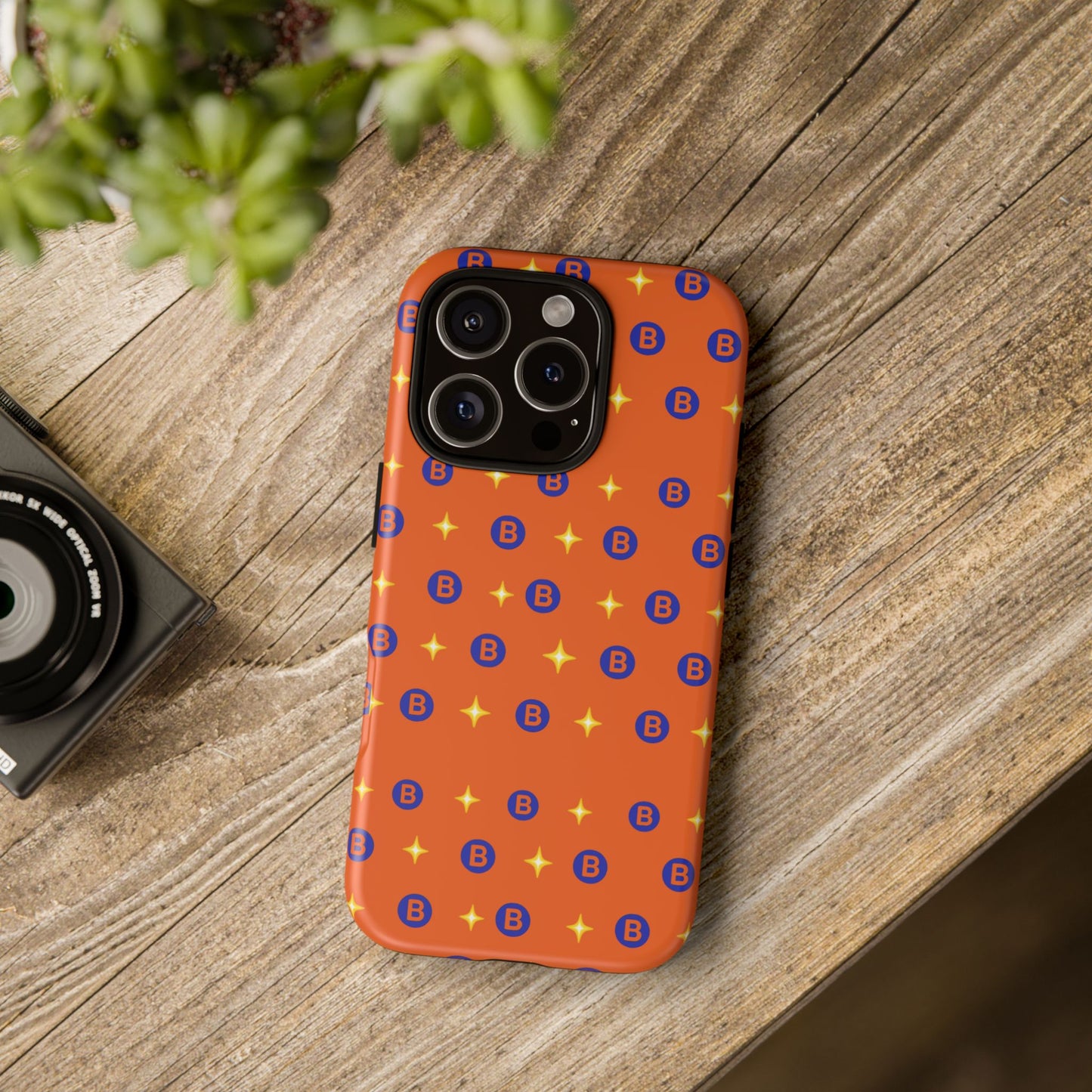 Orange Retro Sparkle Phone Case — Monogram B Pattern Tough Case