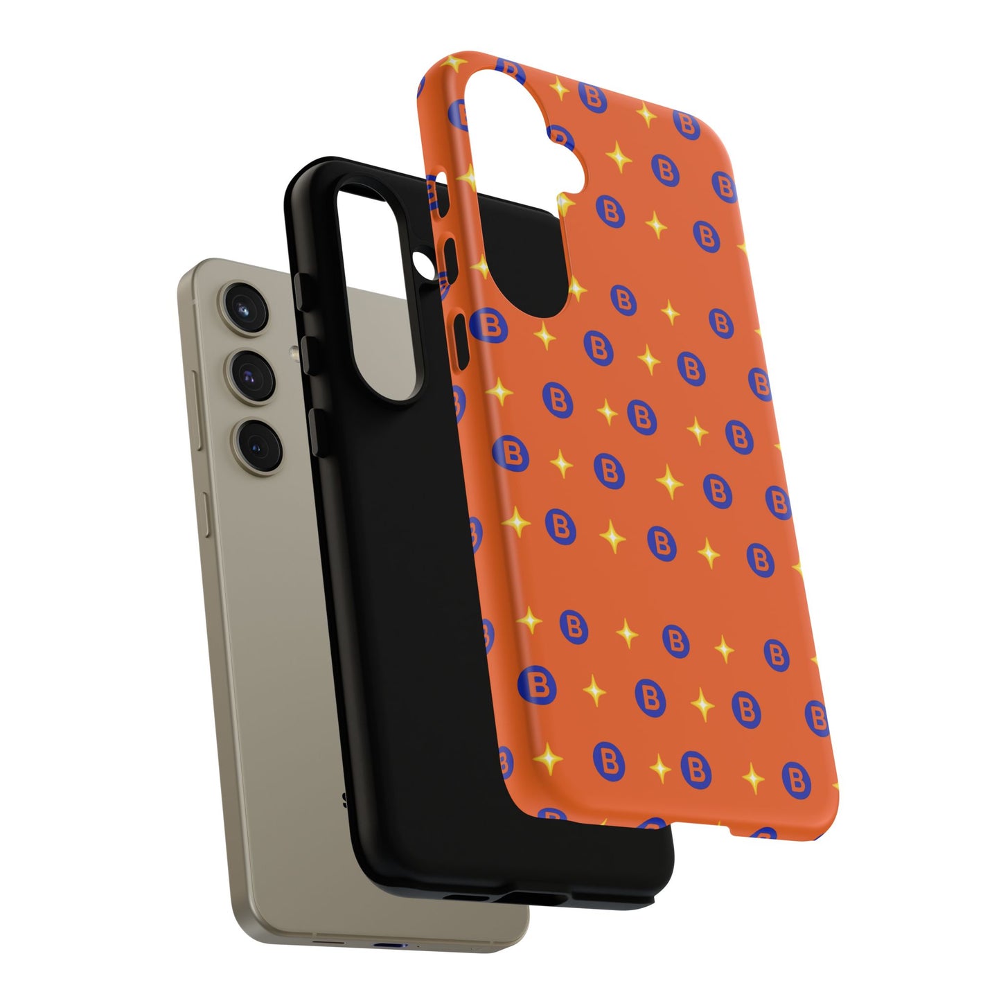 Orange Retro Sparkle Phone Case — Monogram B Pattern Tough Case