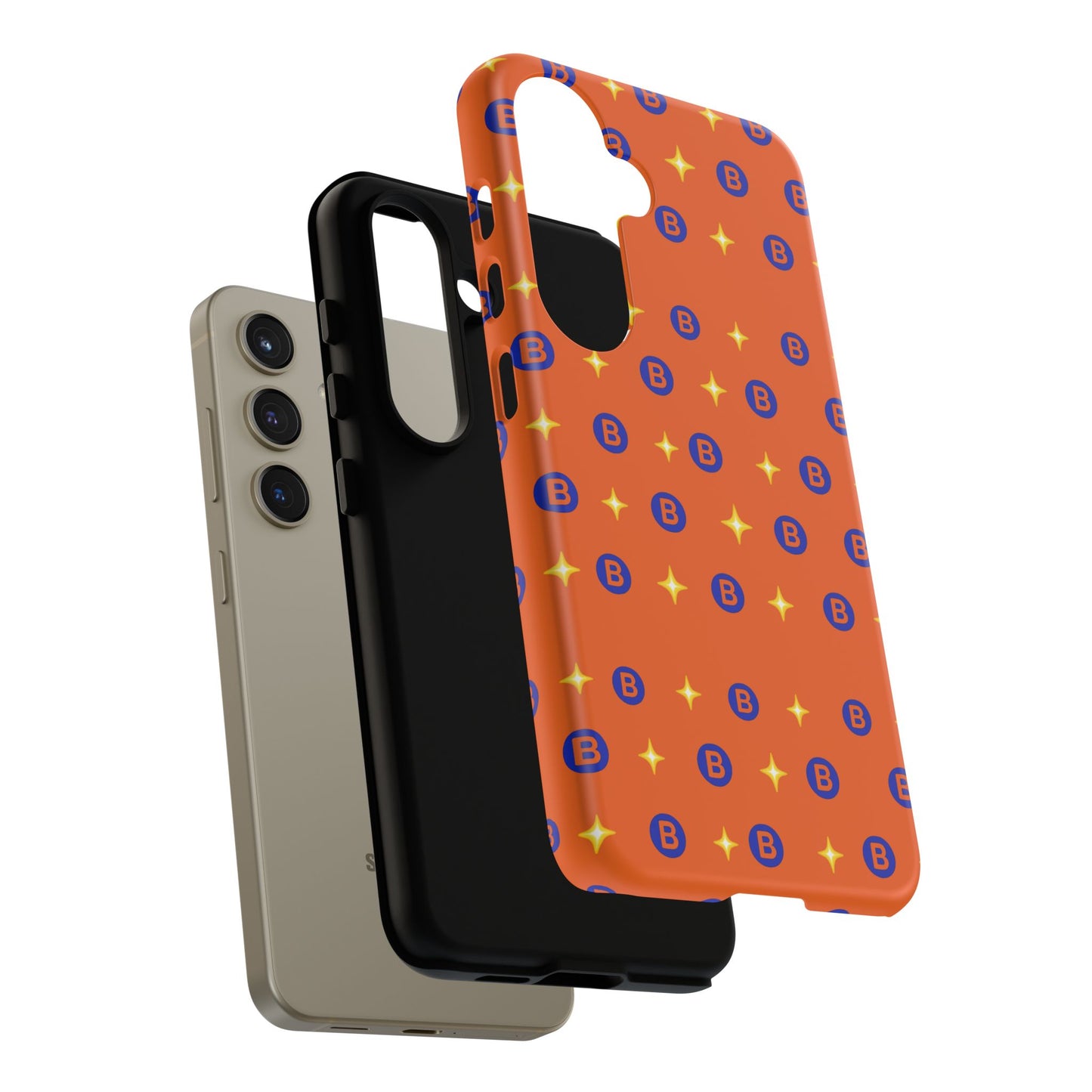 Orange Retro Sparkle Phone Case — Monogram B Pattern Tough Case