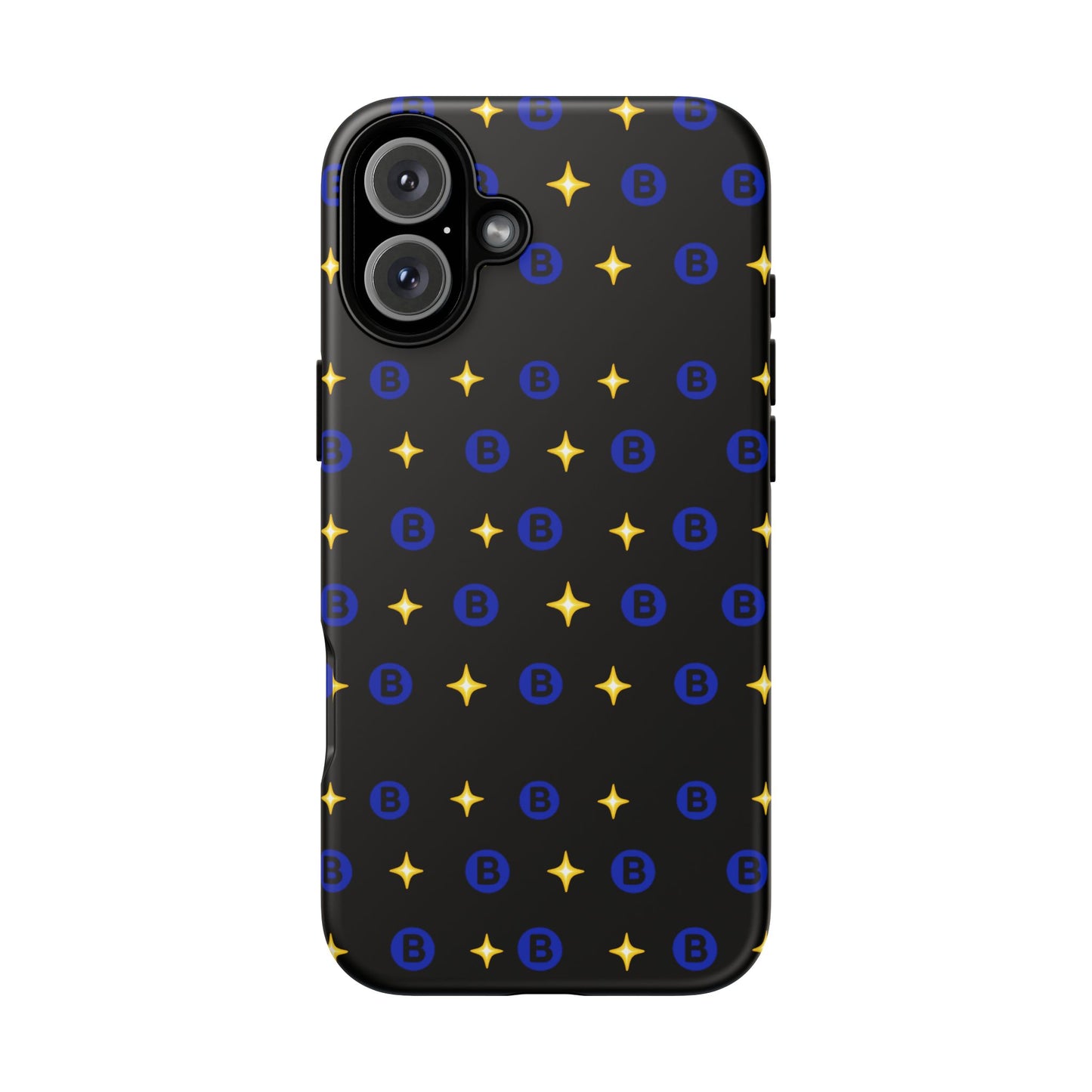 Bitcoin Pattern Tough Phone Case — Blue B Logo & Gold Stars Protective Cover