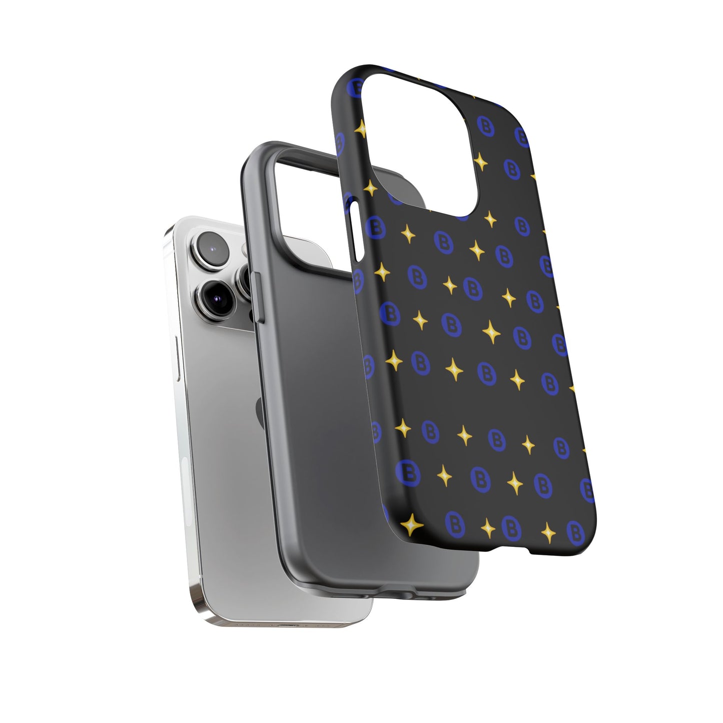 Bitcoin Pattern Tough Phone Case — Blue B Logo & Gold Stars Protective Cover