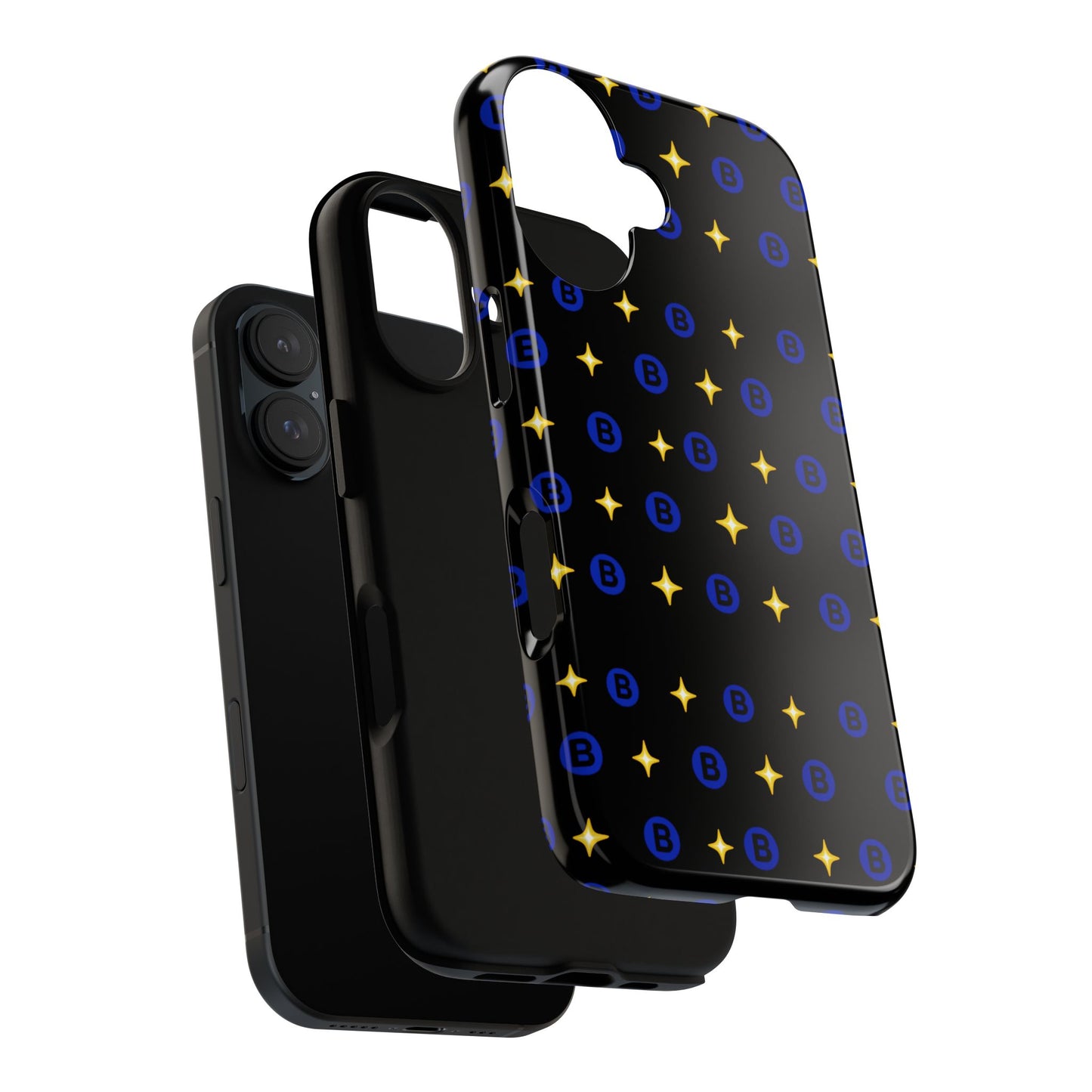 Bitcoin Pattern Tough Phone Case — Blue B Logo & Gold Stars Protective Cover
