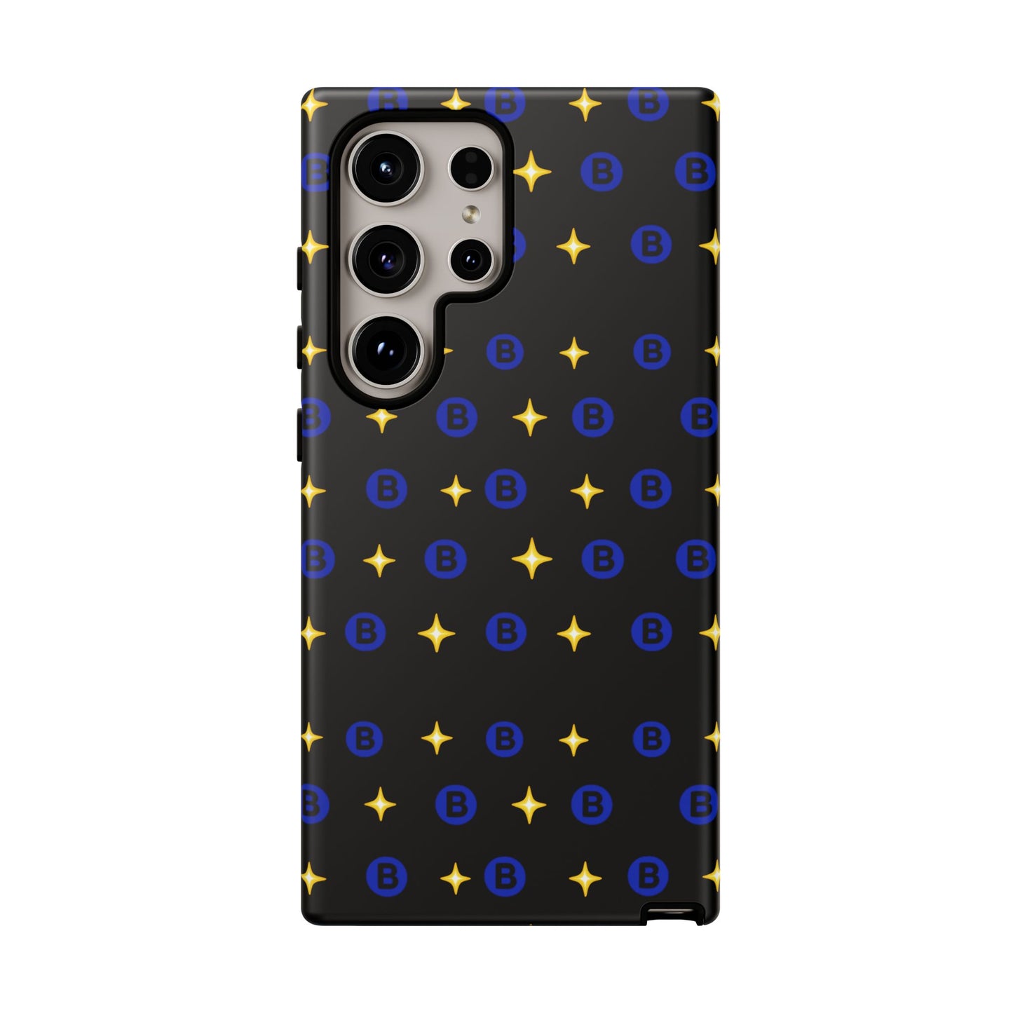 Bitcoin Pattern Tough Phone Case — Blue B Logo & Gold Stars Protective Cover