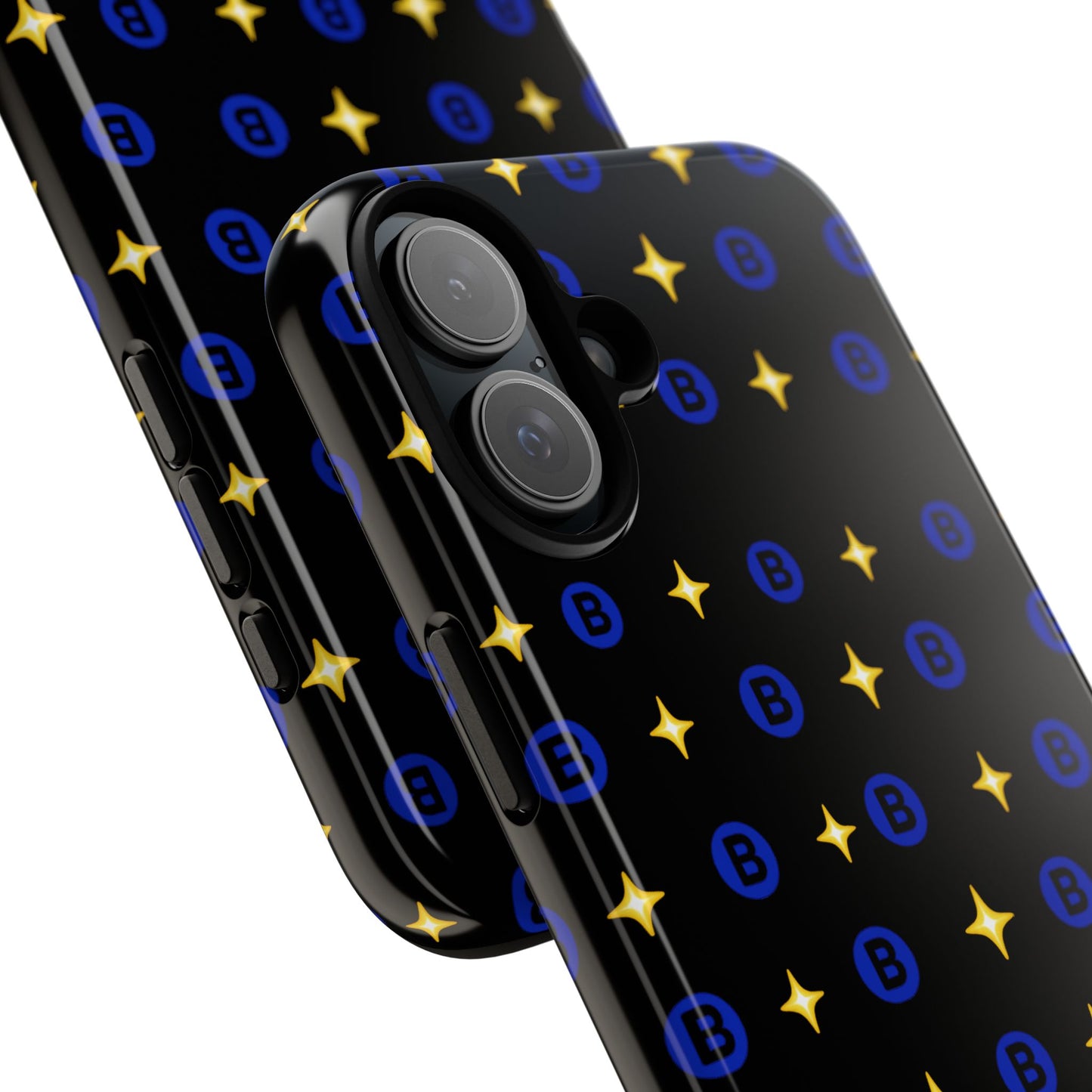 Bitcoin Pattern Tough Phone Case — Blue B Logo & Gold Stars Protective Cover
