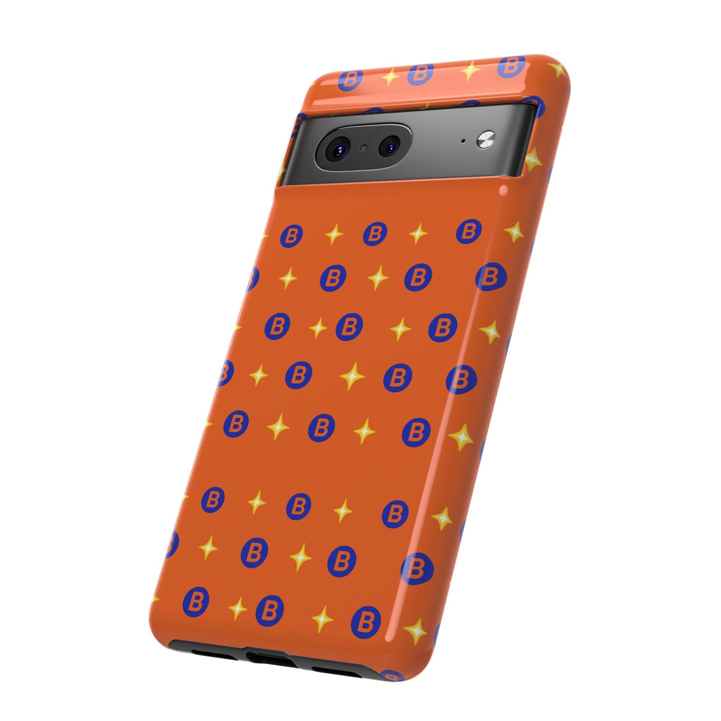 Orange Retro Sparkle Phone Case — Monogram B Pattern Tough Case