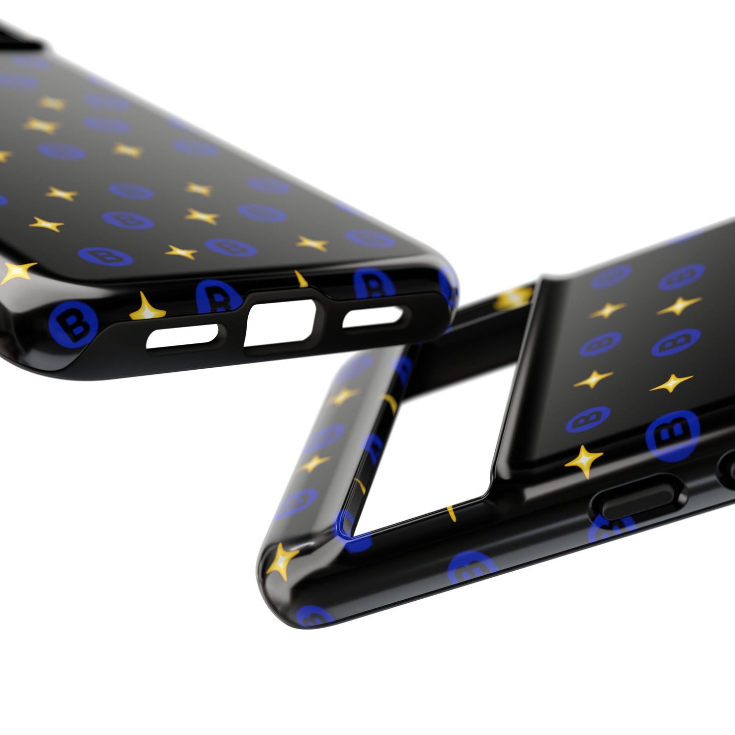 Bitcoin Pattern Tough Phone Case — Blue B Logo & Gold Stars Protective Cover