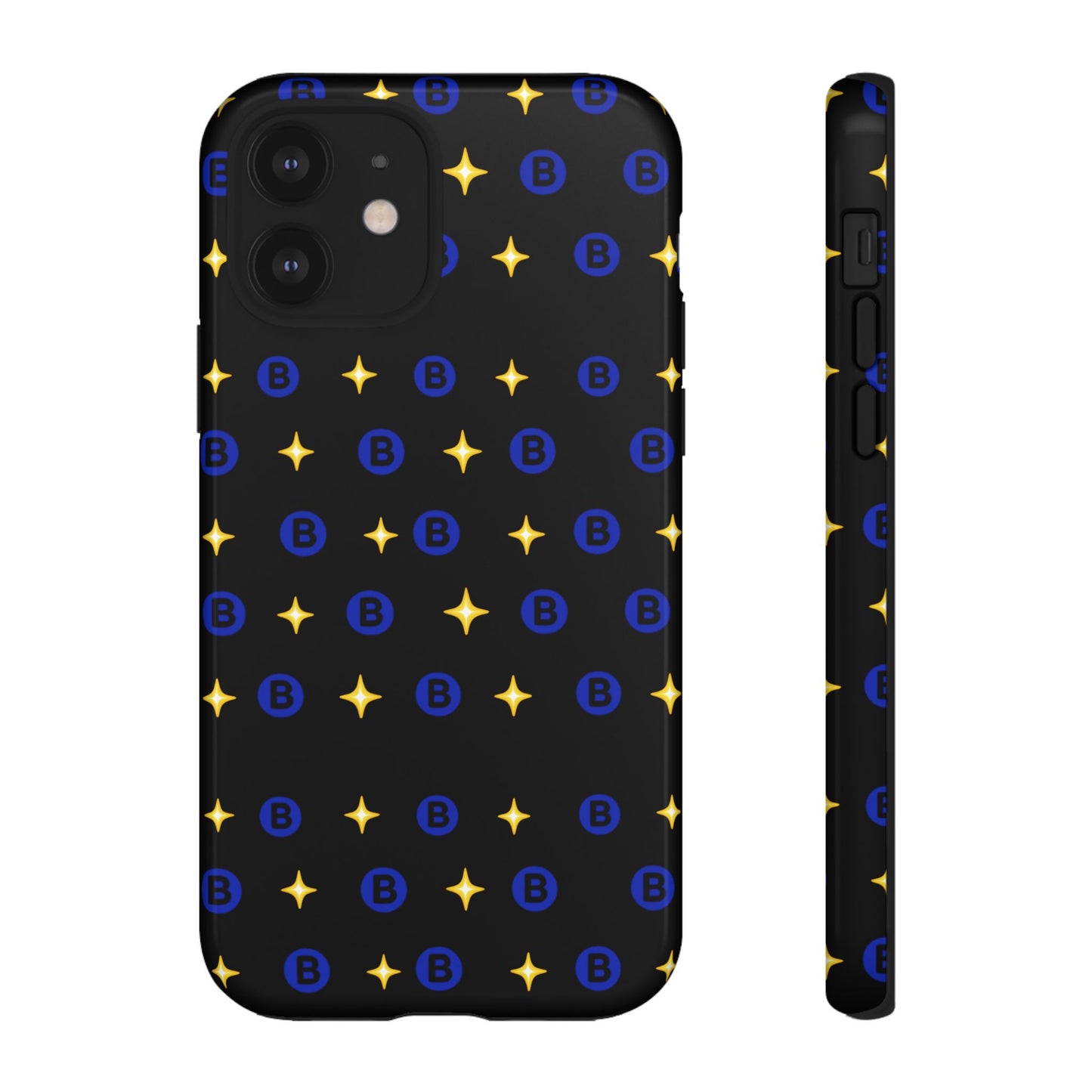 Bitcoin Pattern Tough Phone Case — Blue B Logo & Gold Stars Protective Cover