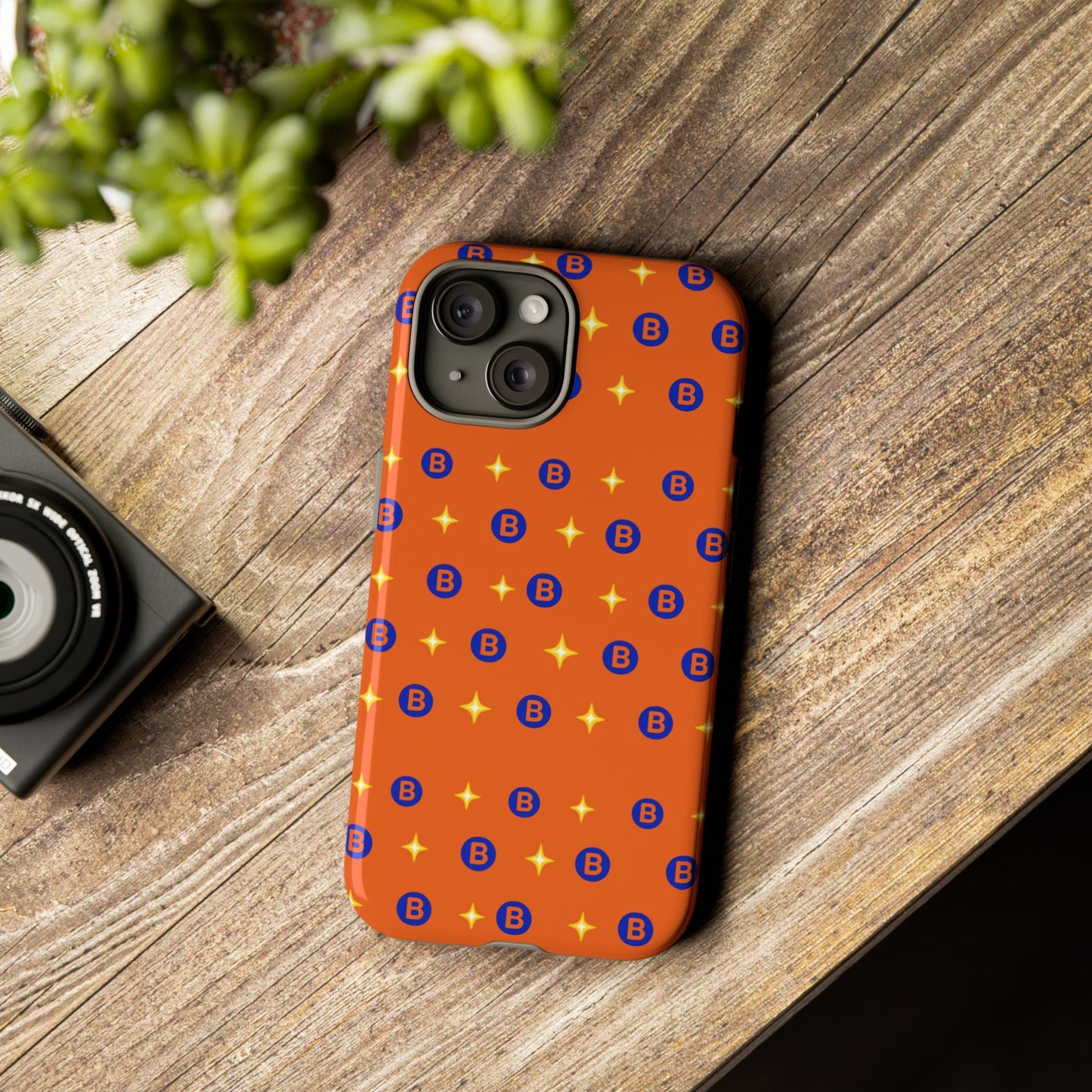 Orange Retro Sparkle Phone Case — Monogram B Pattern Tough Case