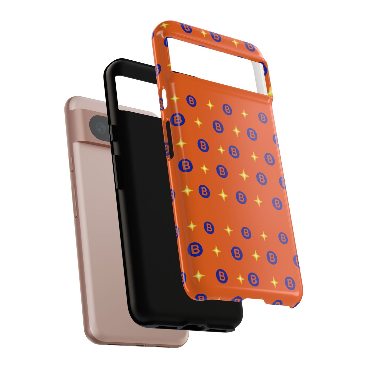 Orange Retro Sparkle Phone Case — Monogram B Pattern Tough Case