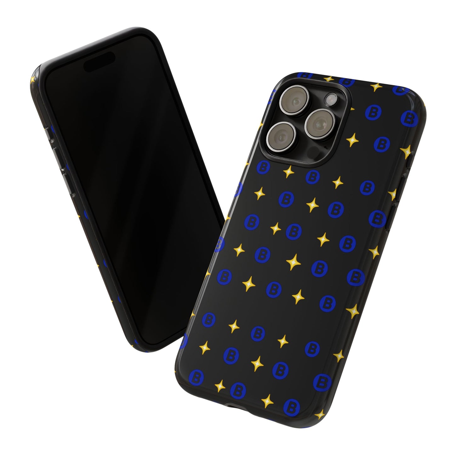 Bitcoin Pattern Tough Phone Case — Blue B Logo & Gold Stars Protective Cover