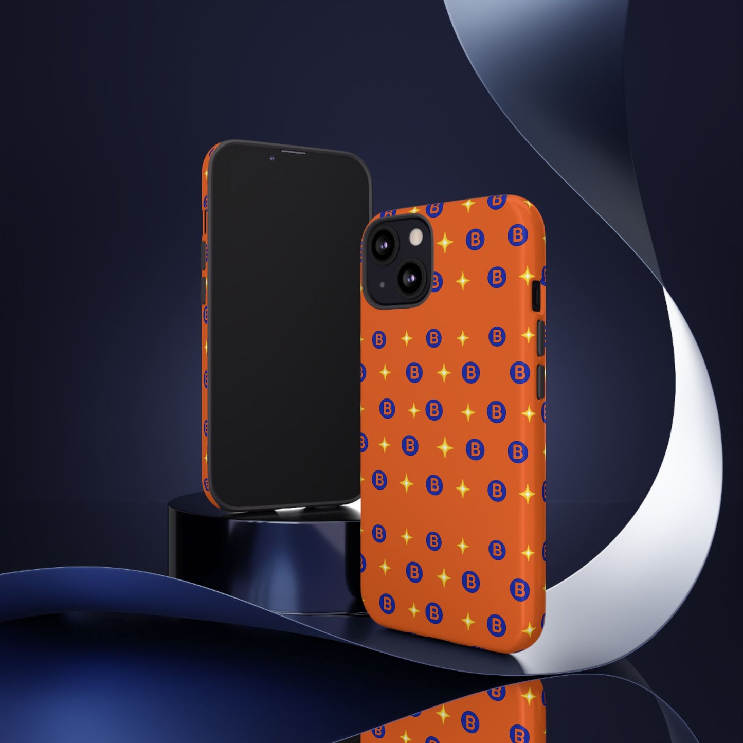 Orange Retro Sparkle Phone Case — Monogram B Pattern Tough Case