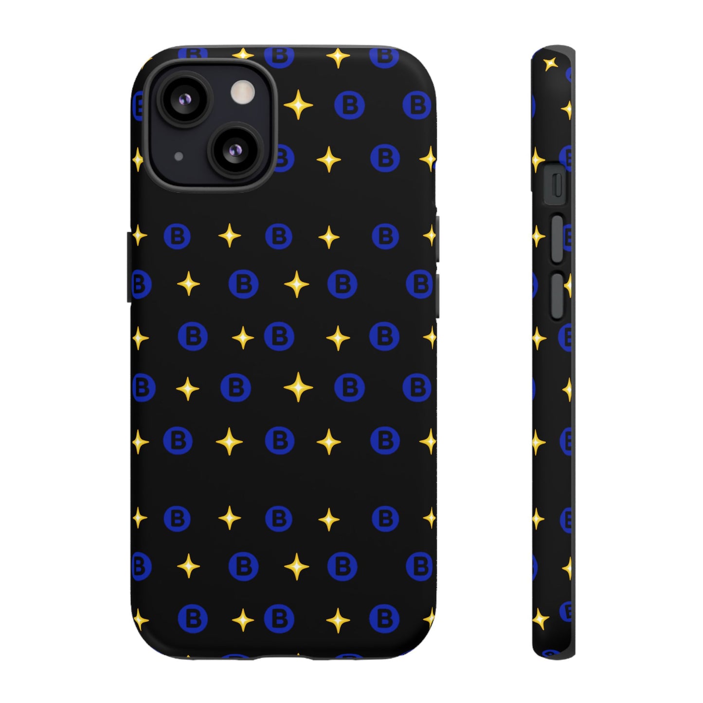 Bitcoin Pattern Tough Phone Case — Blue B Logo & Gold Stars Protective Cover