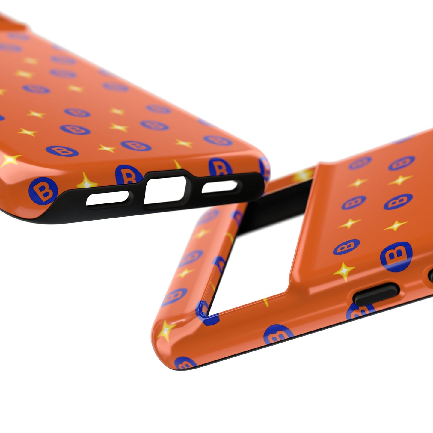 Orange Retro Sparkle Phone Case — Monogram B Pattern Tough Case