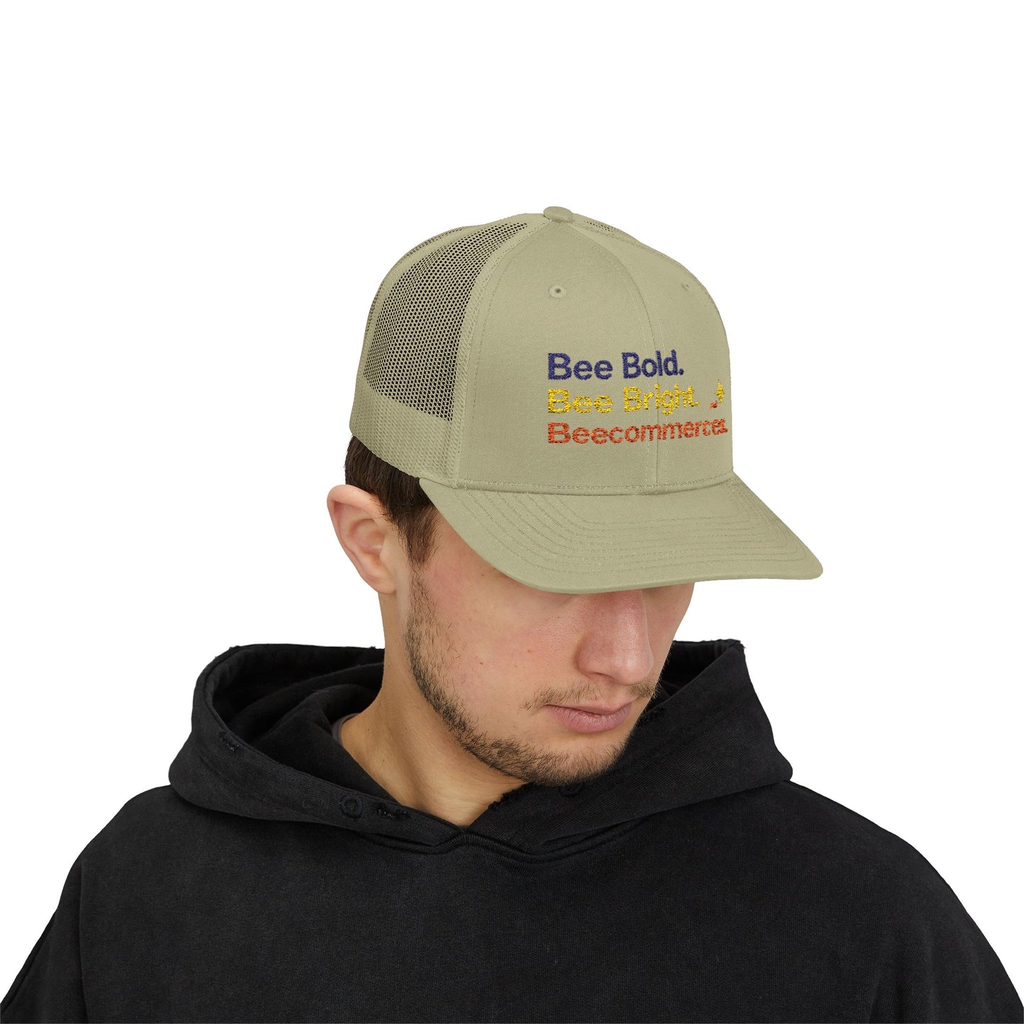 Trucker Cap — "Bee Bold. Bee Bright. Beecommercer." Embroidered Entrepreneur Hat