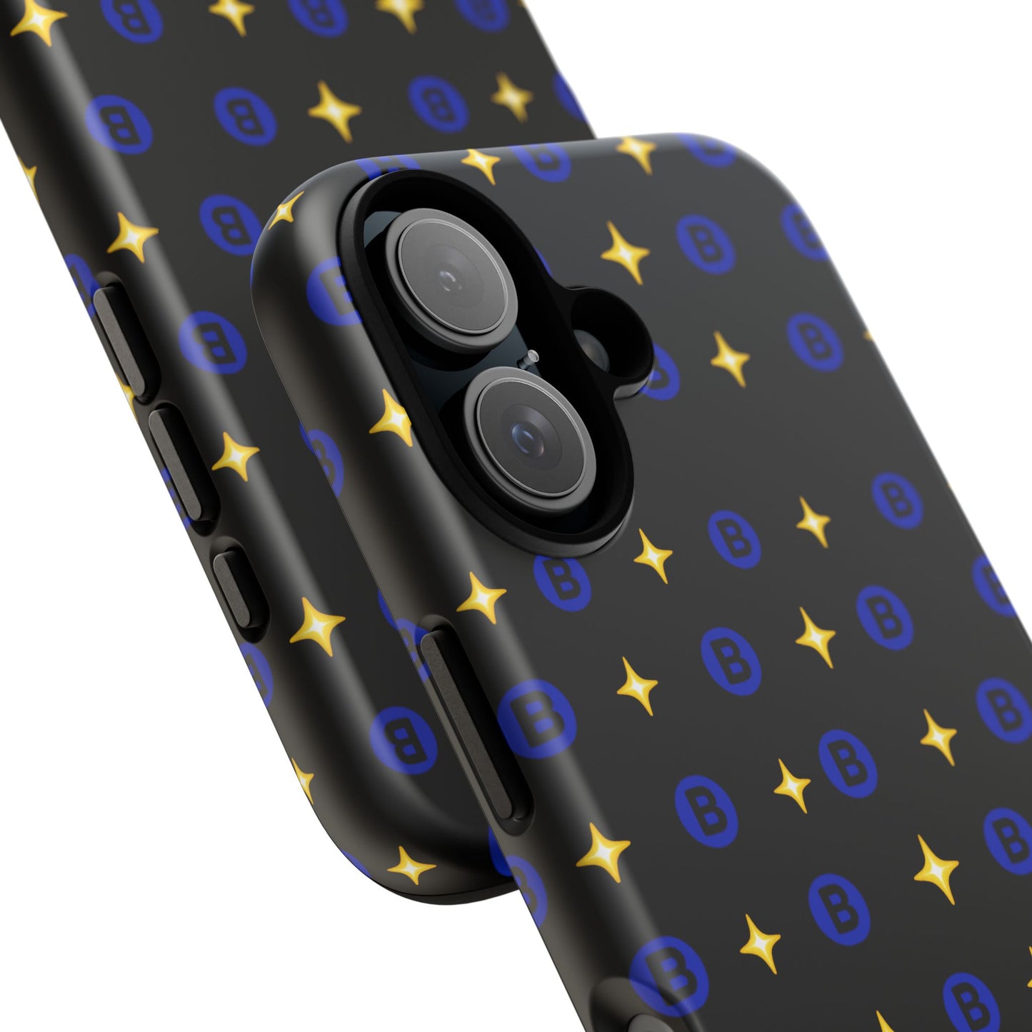 Bitcoin Pattern Tough Phone Case — Blue B Logo & Gold Stars Protective Cover