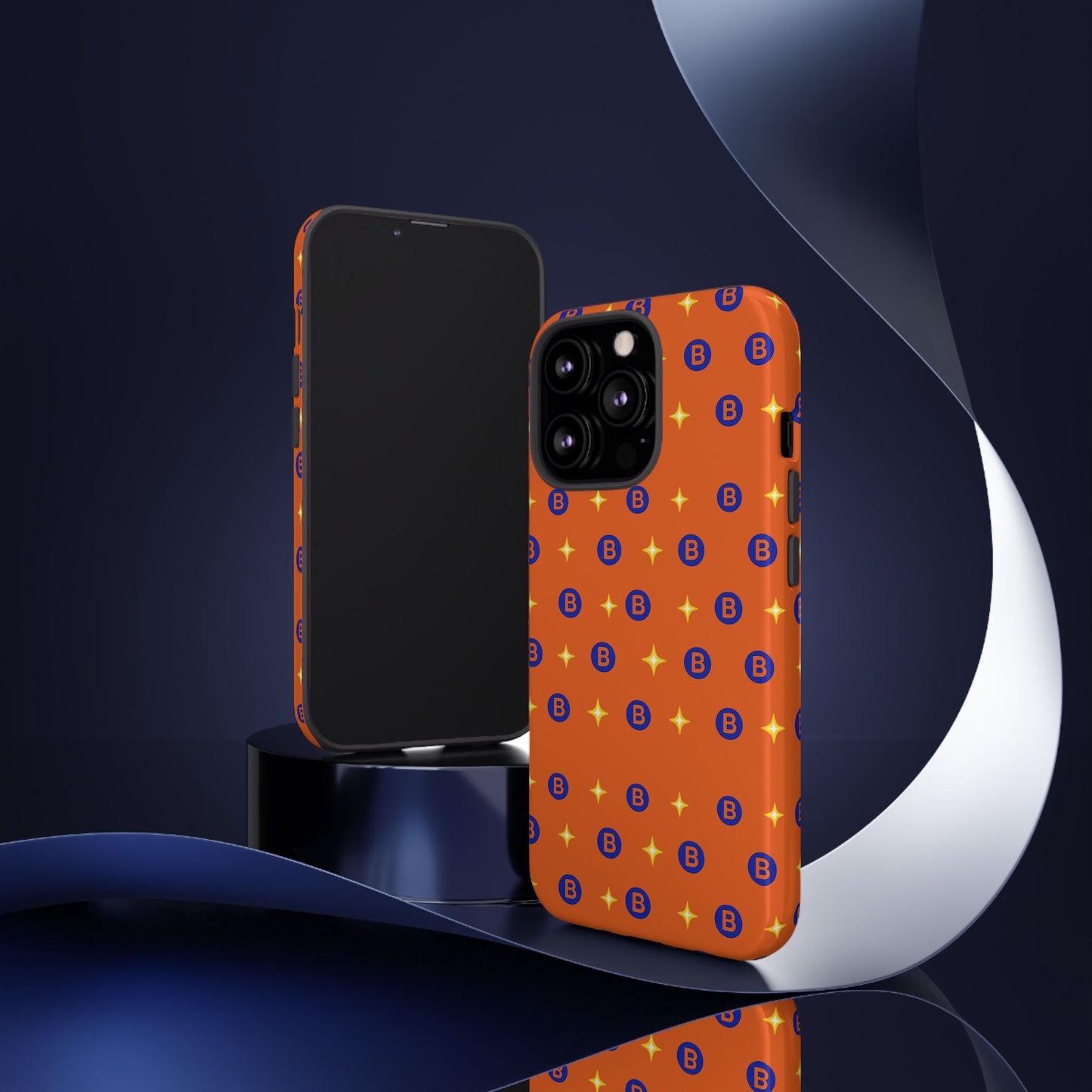 Orange Retro Sparkle Phone Case — Monogram B Pattern Tough Case