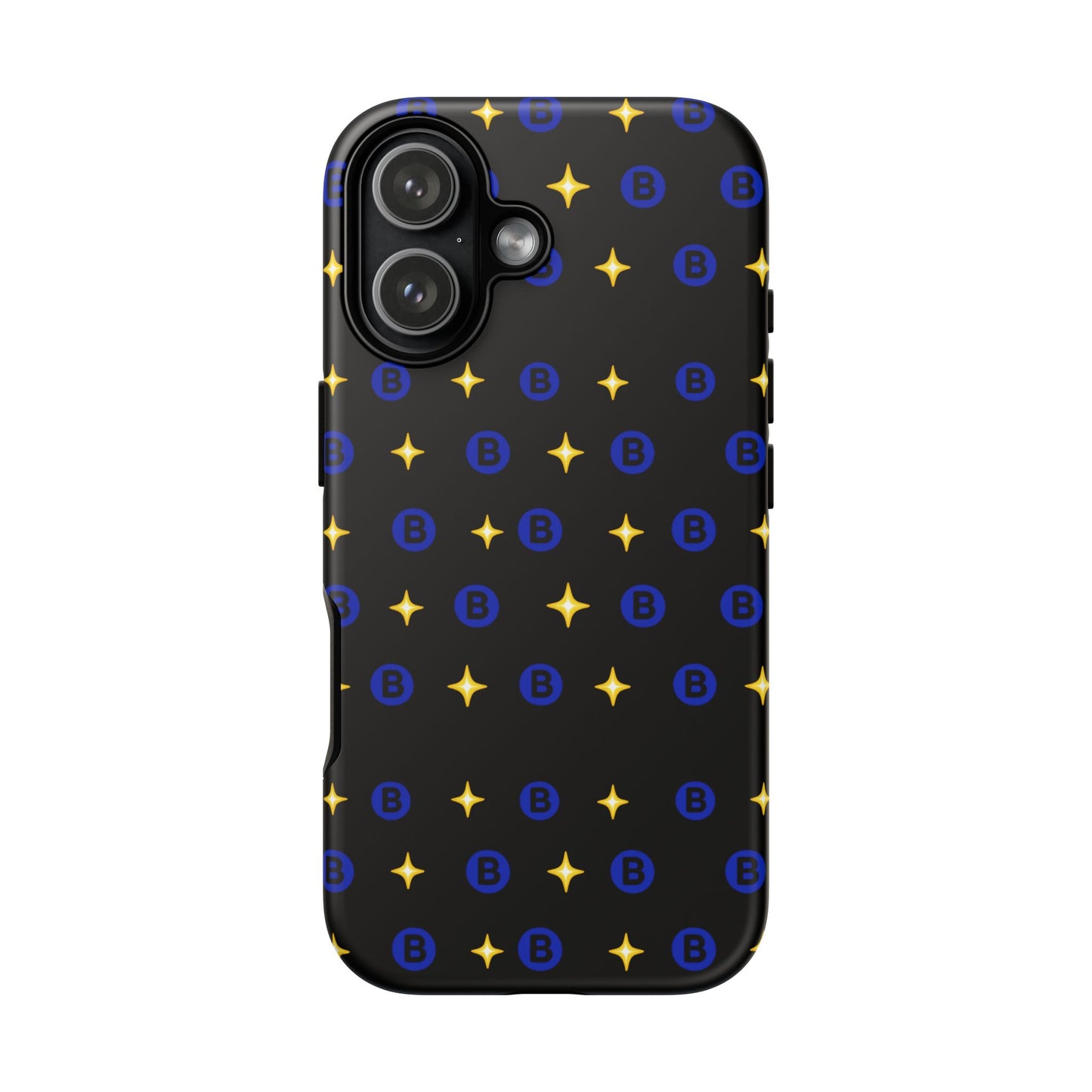 Bitcoin Pattern Tough Phone Case — Blue B Logo & Gold Stars Protective Cover