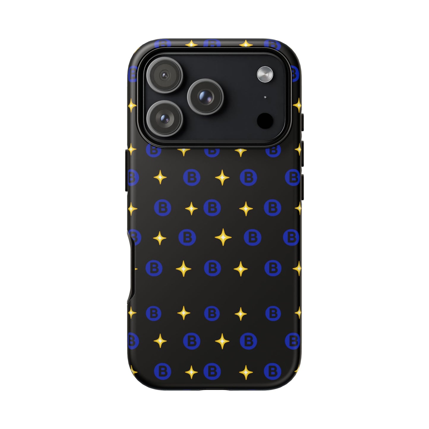 Bitcoin Pattern Tough Phone Case — Blue B Logo & Gold Stars Protective Cover