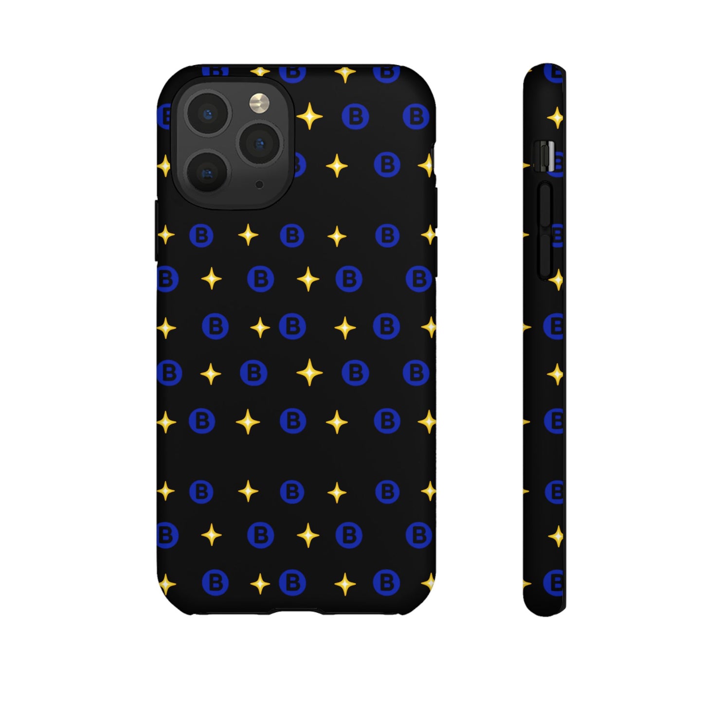 Bitcoin Pattern Tough Phone Case — Blue B Logo & Gold Stars Protective Cover