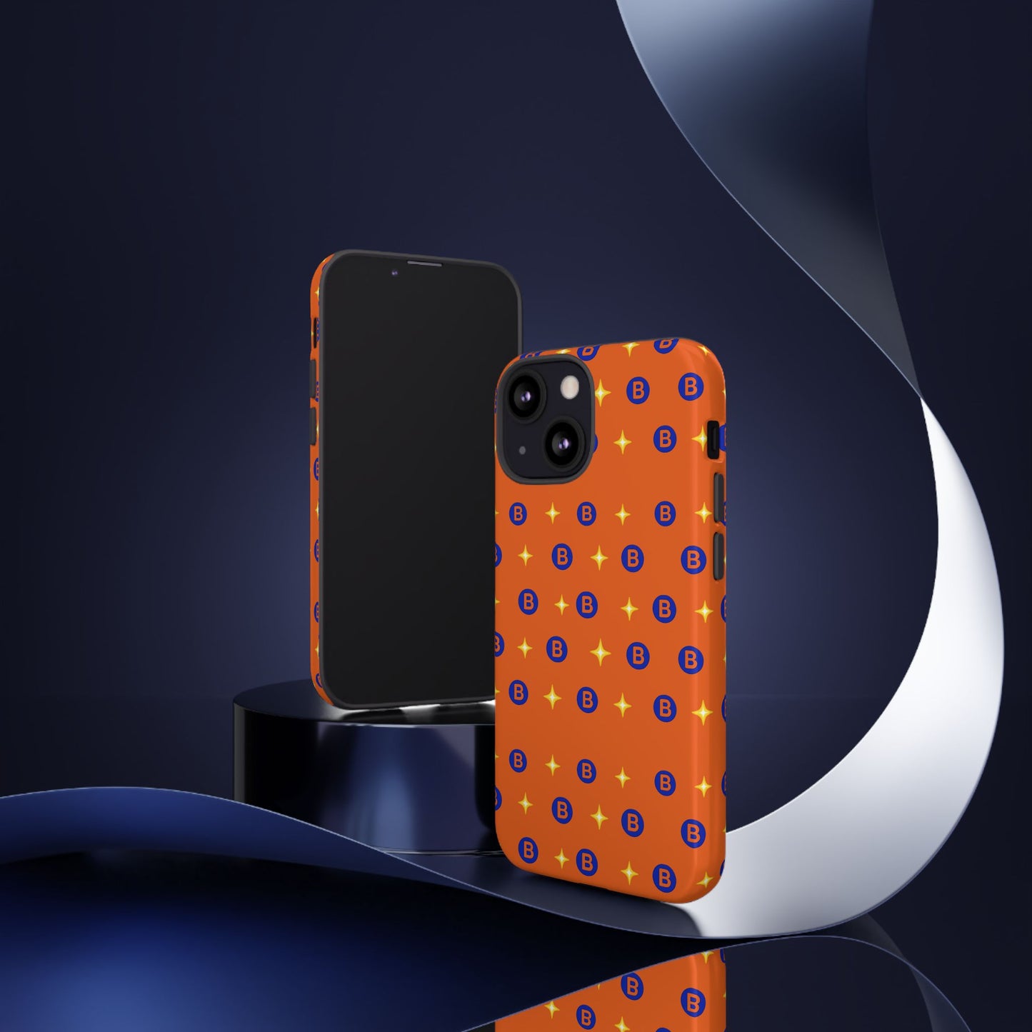 Orange Retro Sparkle Phone Case — Monogram B Pattern Tough Case