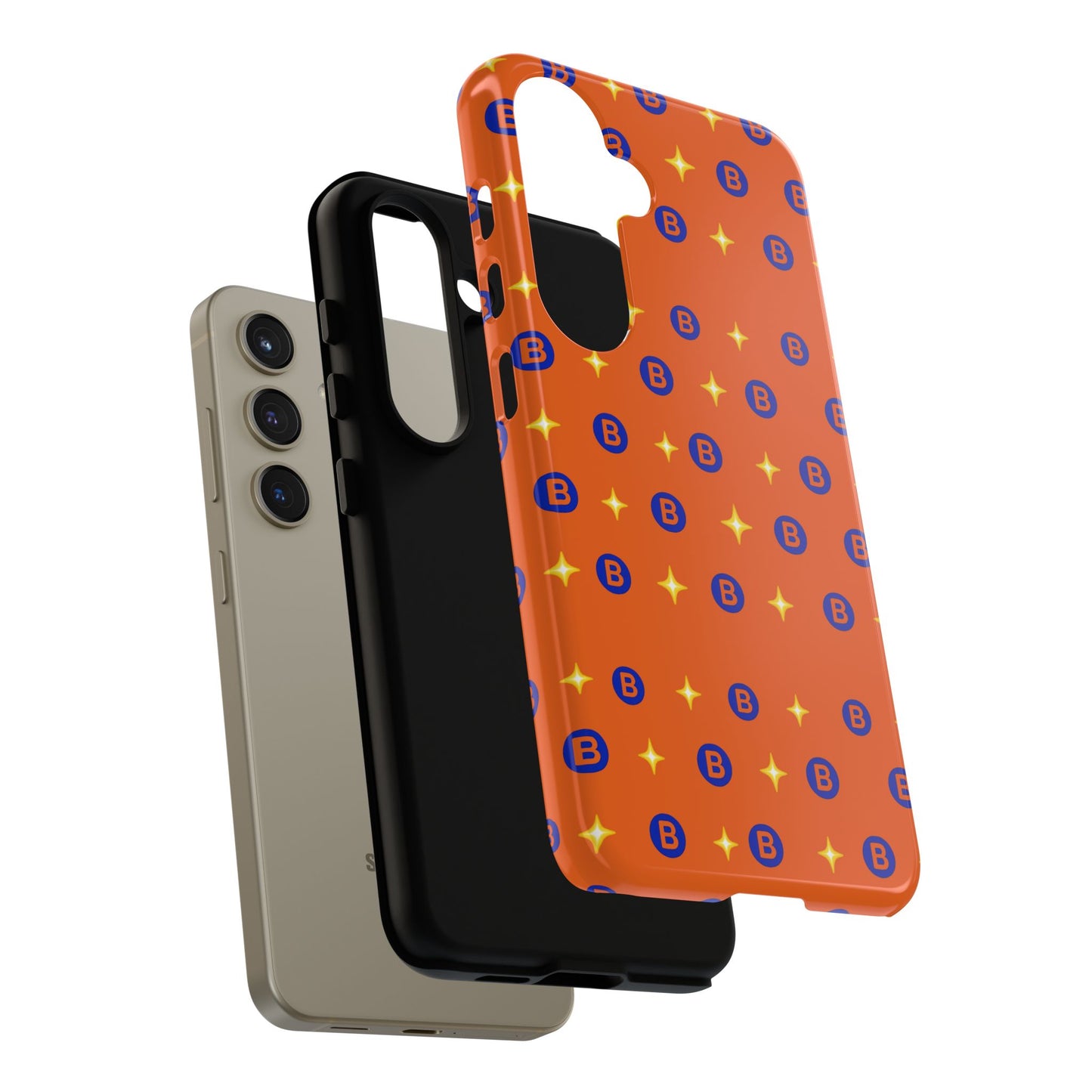 Orange Retro Sparkle Phone Case — Monogram B Pattern Tough Case