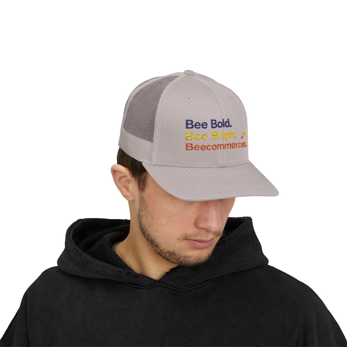 Trucker Cap — "Bee Bold. Bee Bright. Beecommercer." Embroidered Entrepreneur Hat