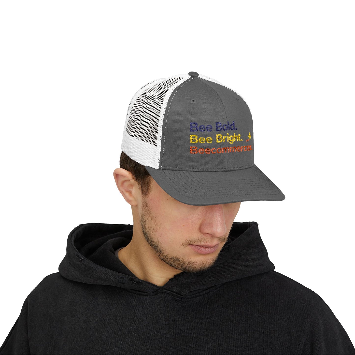 Trucker Cap — "Bee Bold. Bee Bright. Beecommercer." Embroidered Entrepreneur Hat