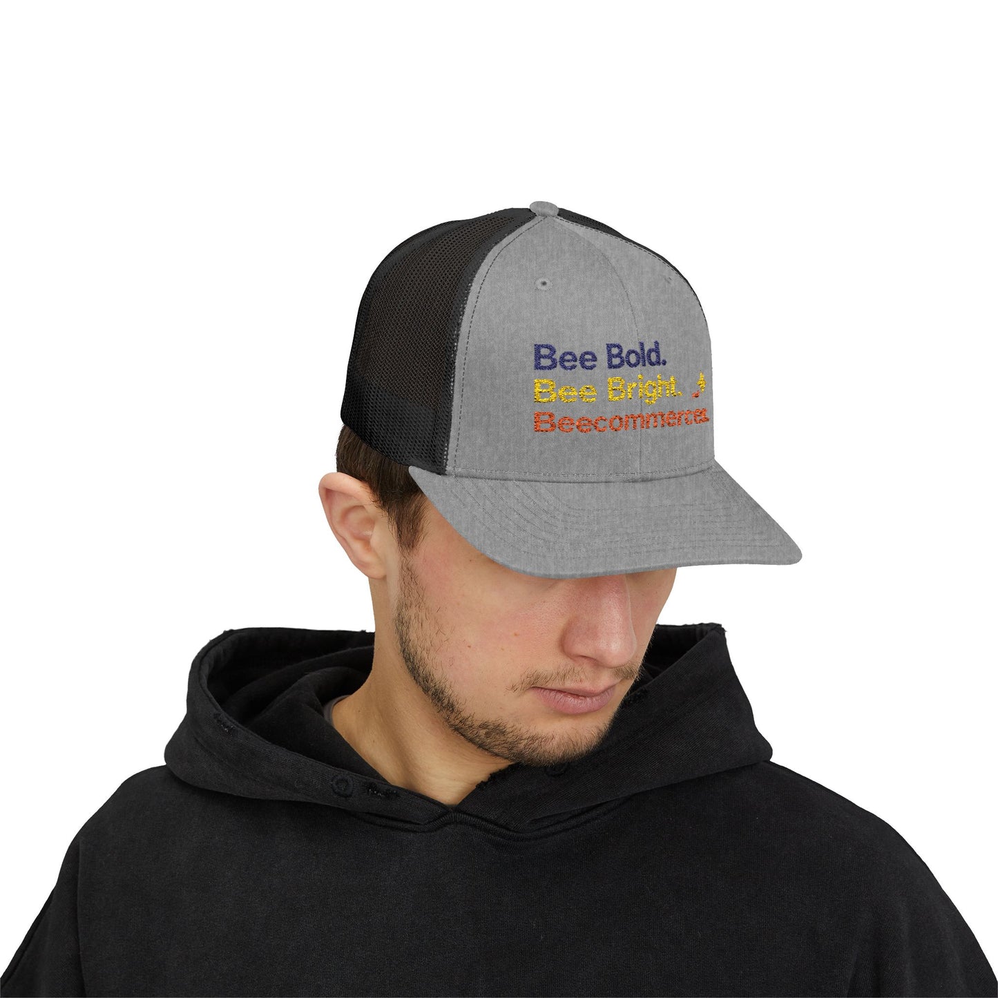Trucker Cap — "Bee Bold. Bee Bright. Beecommercer." Embroidered Entrepreneur Hat