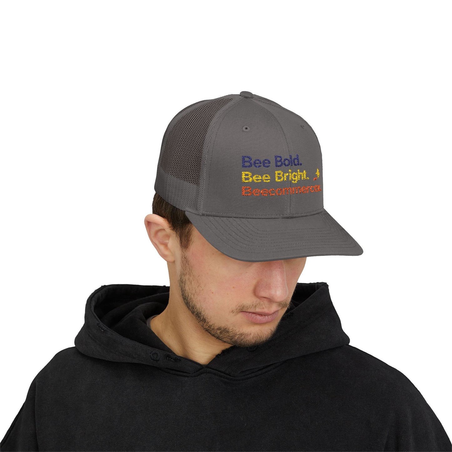 Trucker Cap — "Bee Bold. Bee Bright. Beecommercer." Embroidered Entrepreneur Hat